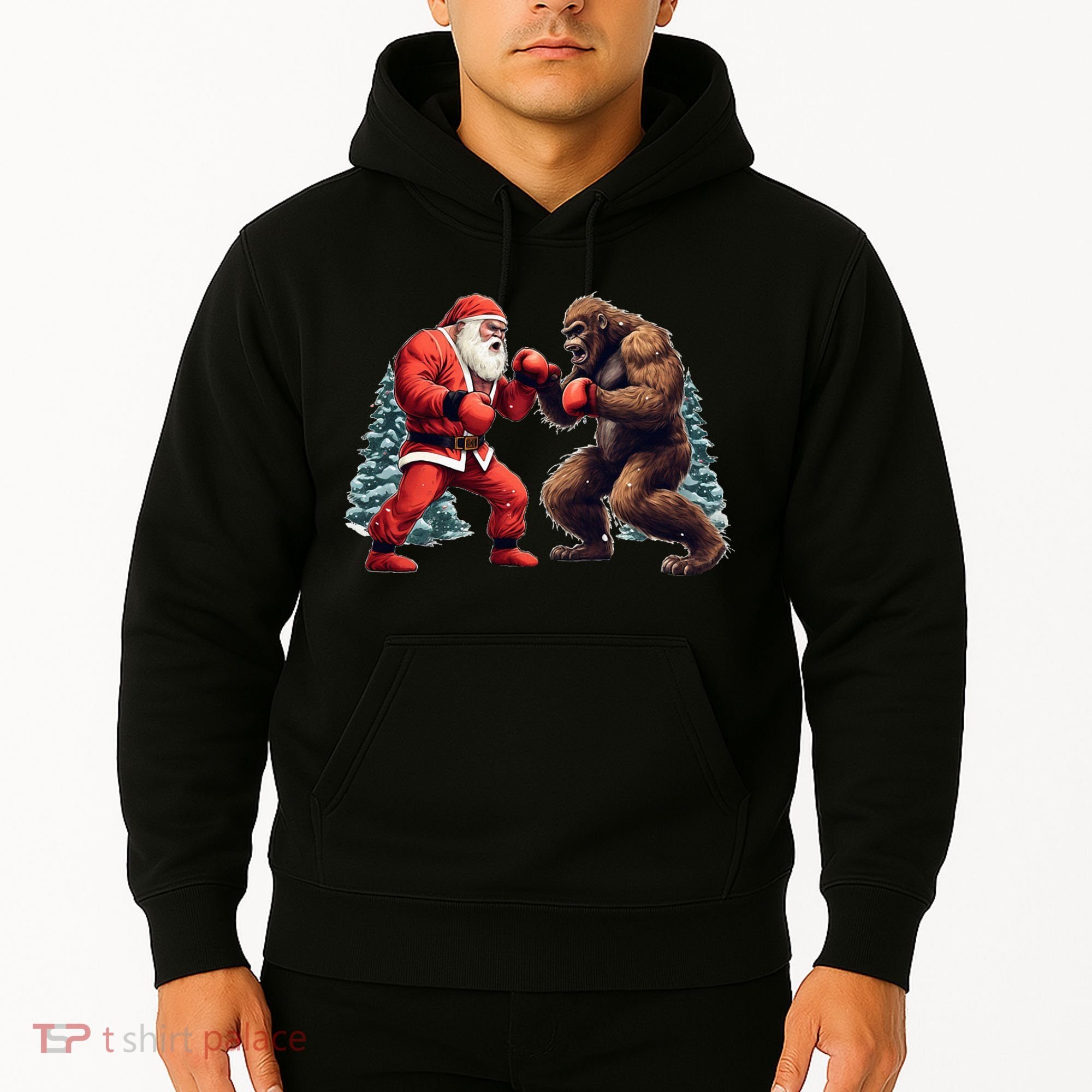 Santa Claus Boxing Bigfoot Sasquatch Christmas Hoodie