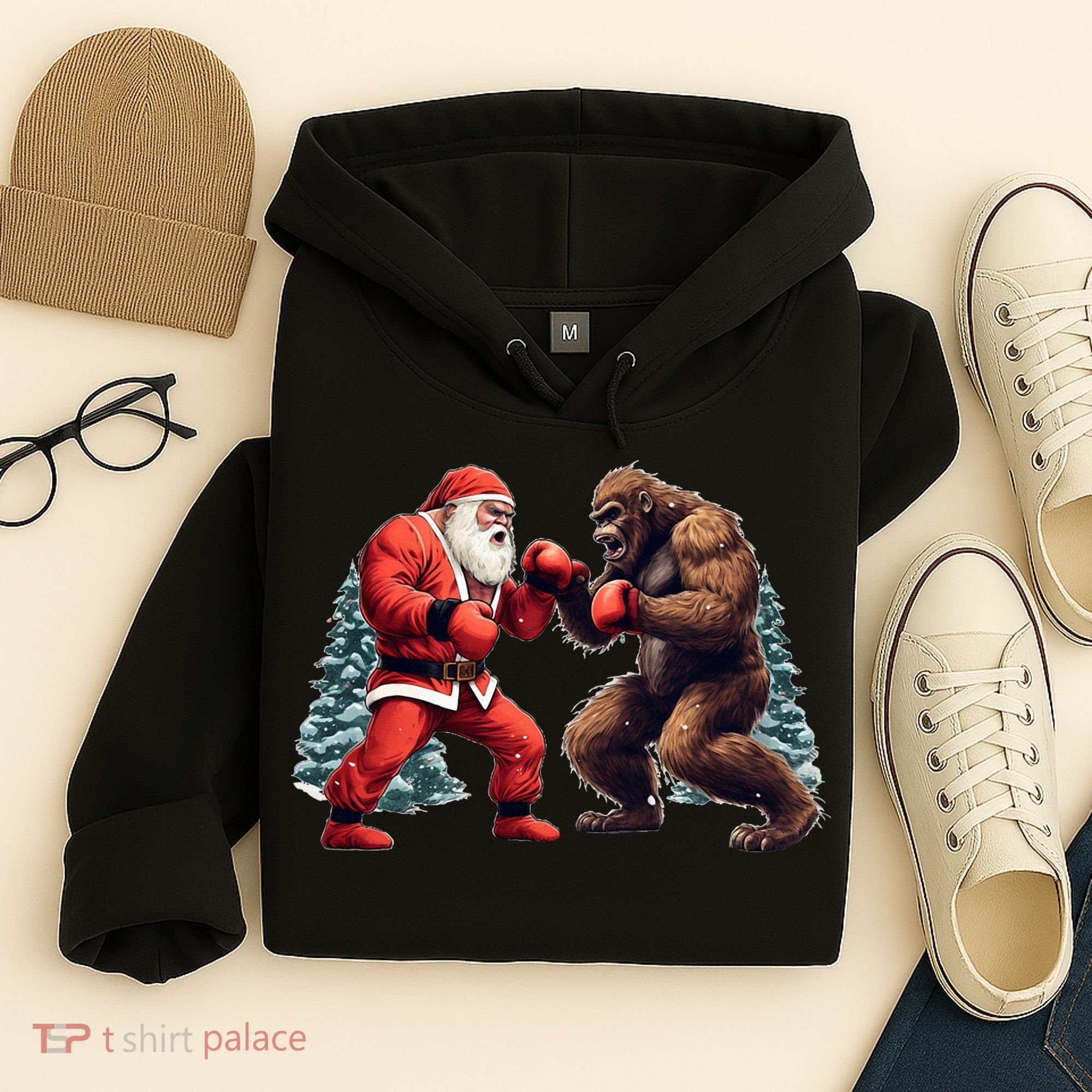 Santa Claus Boxing Bigfoot Sasquatch Christmas Hoodie