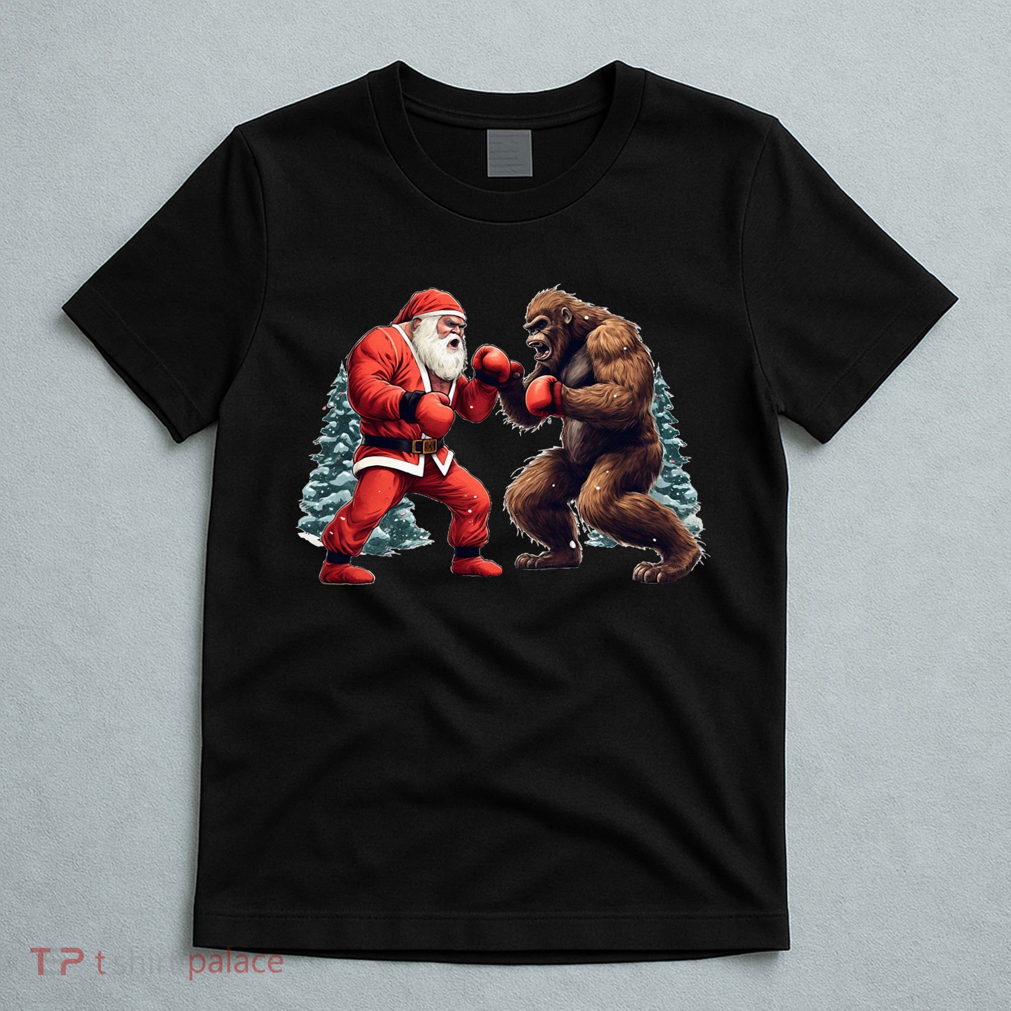 Santa Claus Boxing Bigfoot Sasquatch Christmas T-Shirt