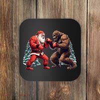 Santa Claus Boxing Bigfoot Sasquatch Christmas Coaster thumb 0