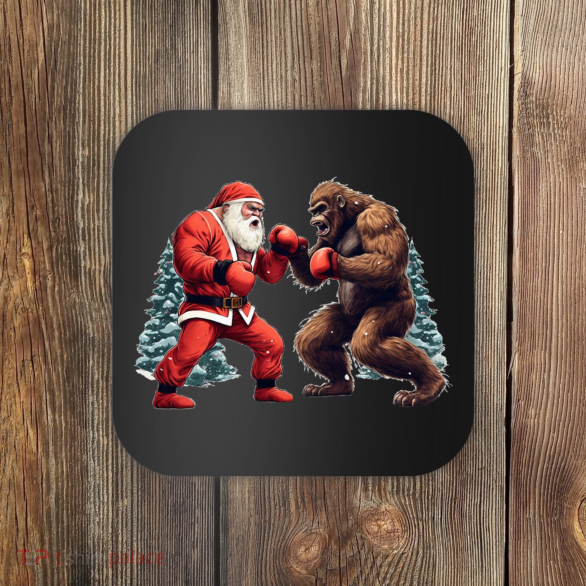 Santa Claus Boxing Bigfoot Sasquatch Christmas Coaster
