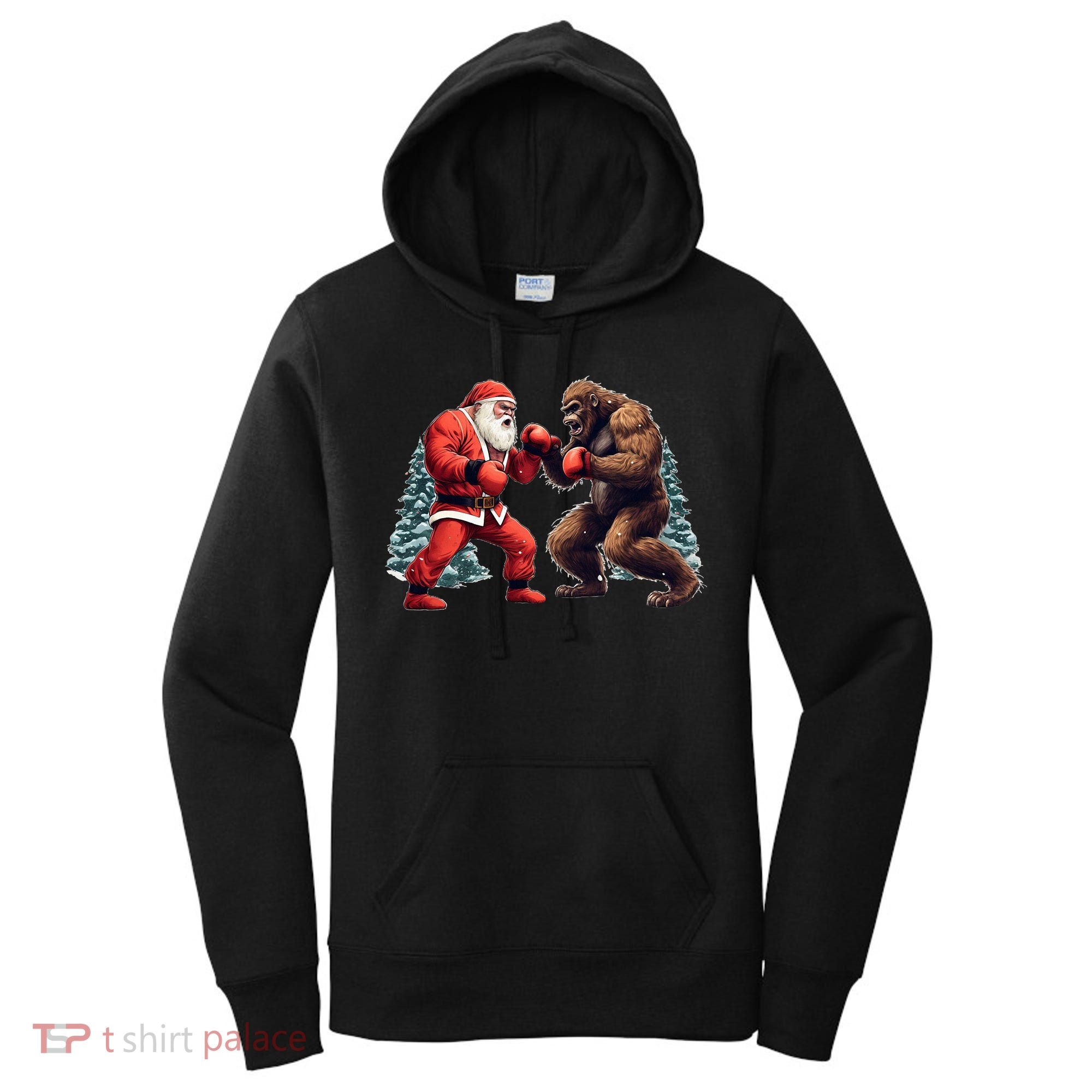Santa Claus Boxing Bigfoot Sasquatch Christmas Women's Hoodie