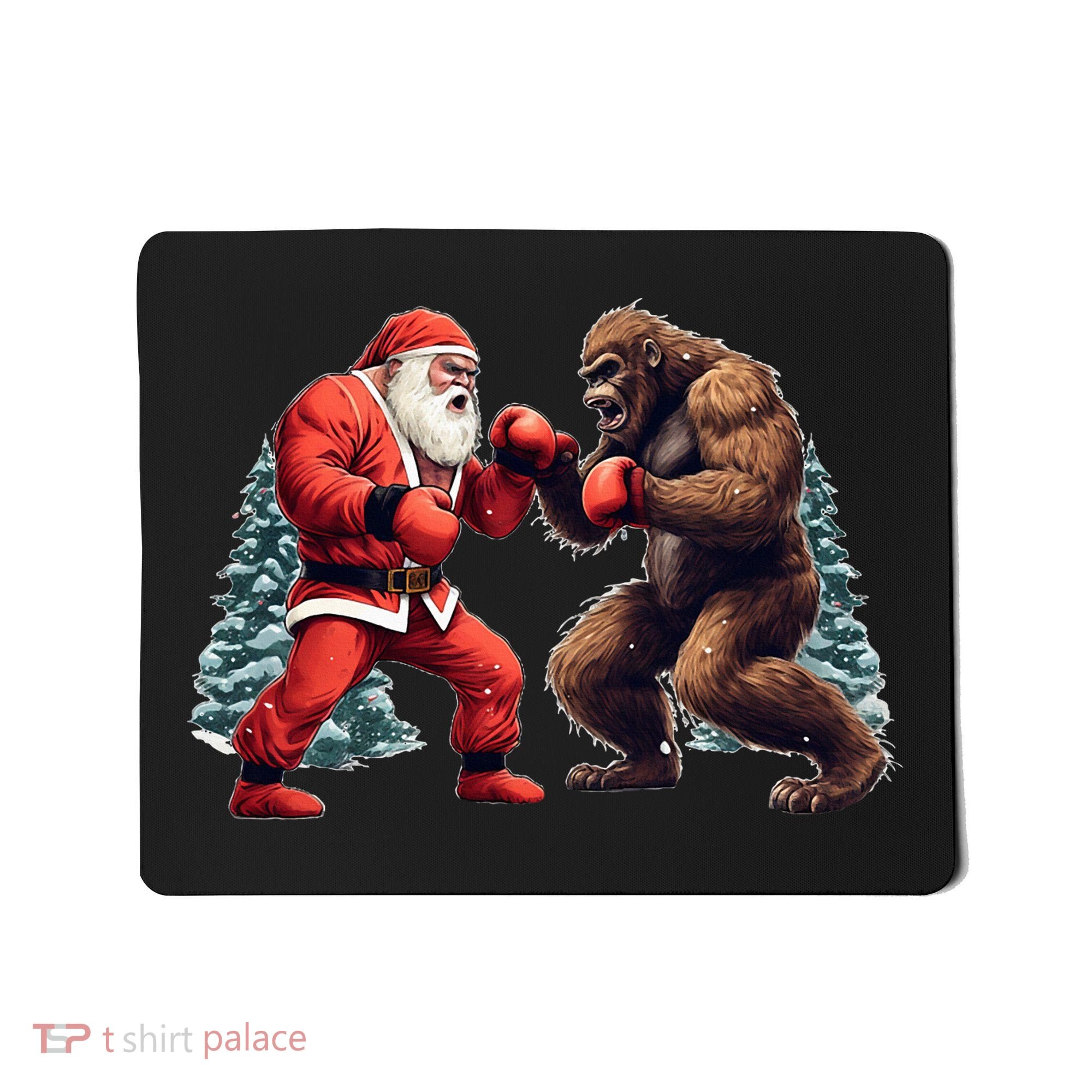Santa Claus Boxing Bigfoot Sasquatch Christmas Mousepad