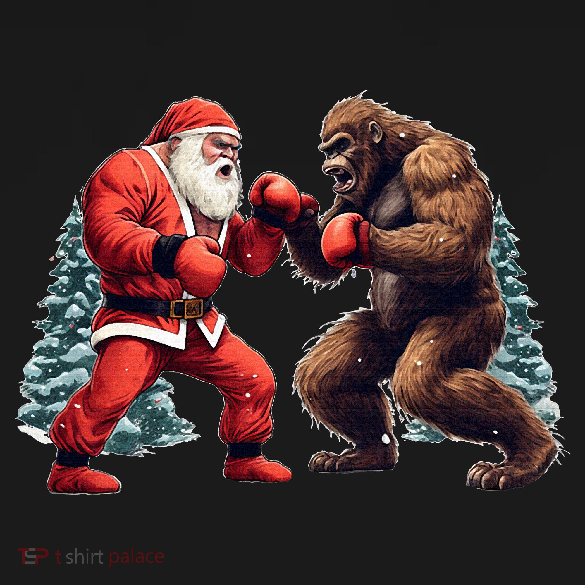 Santa Claus Boxing Bigfoot Sasquatch Christmas Mousepad