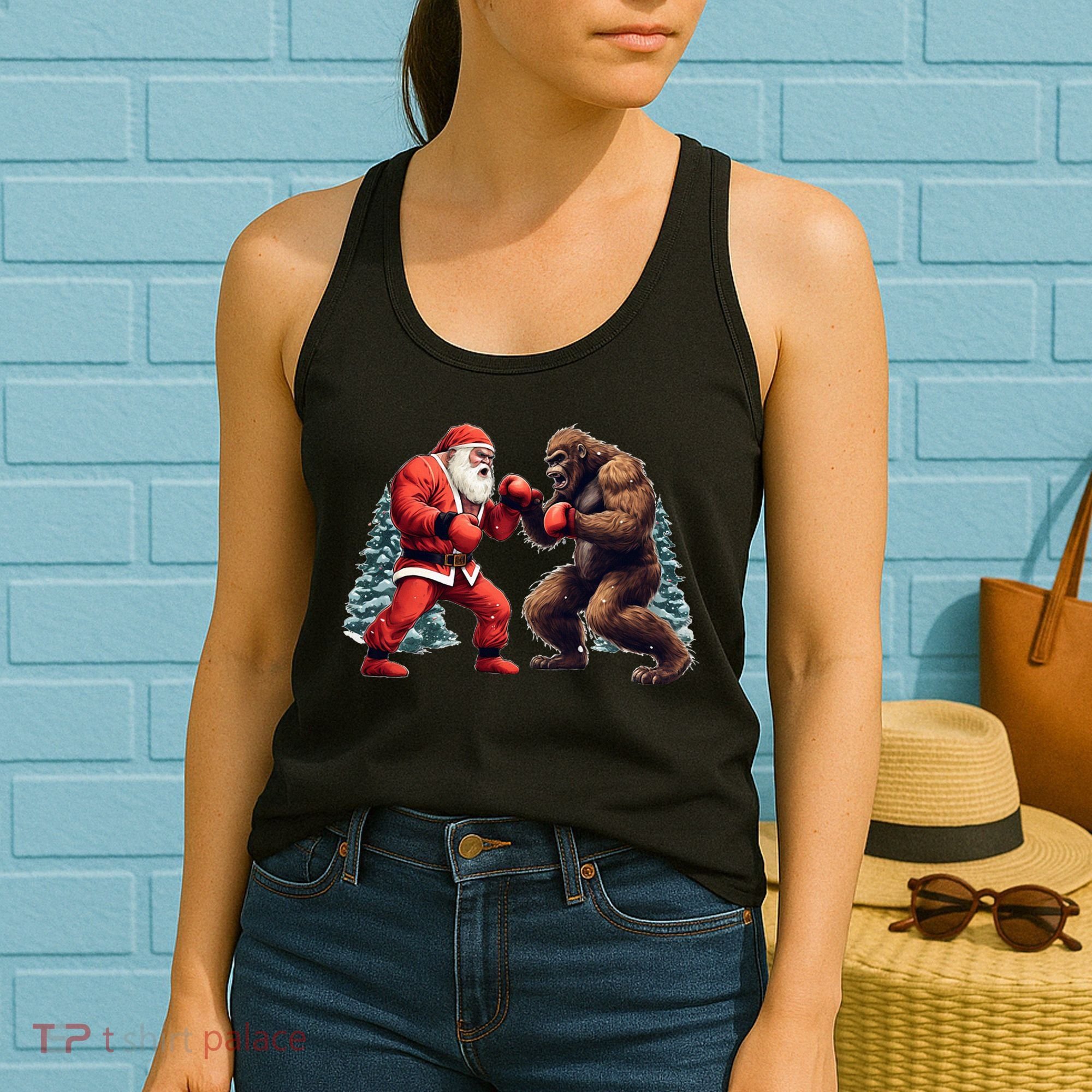 Santa Claus Boxing Bigfoot Sasquatch Christmas Women's Tank Top
