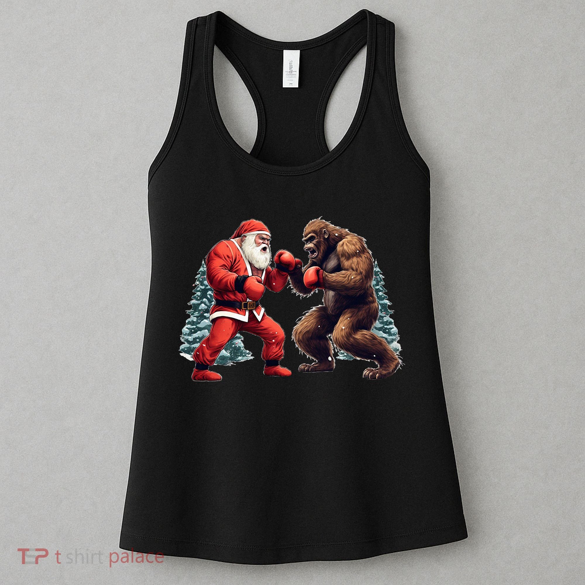 Santa Claus Boxing Bigfoot Sasquatch Christmas Women's Tank Top