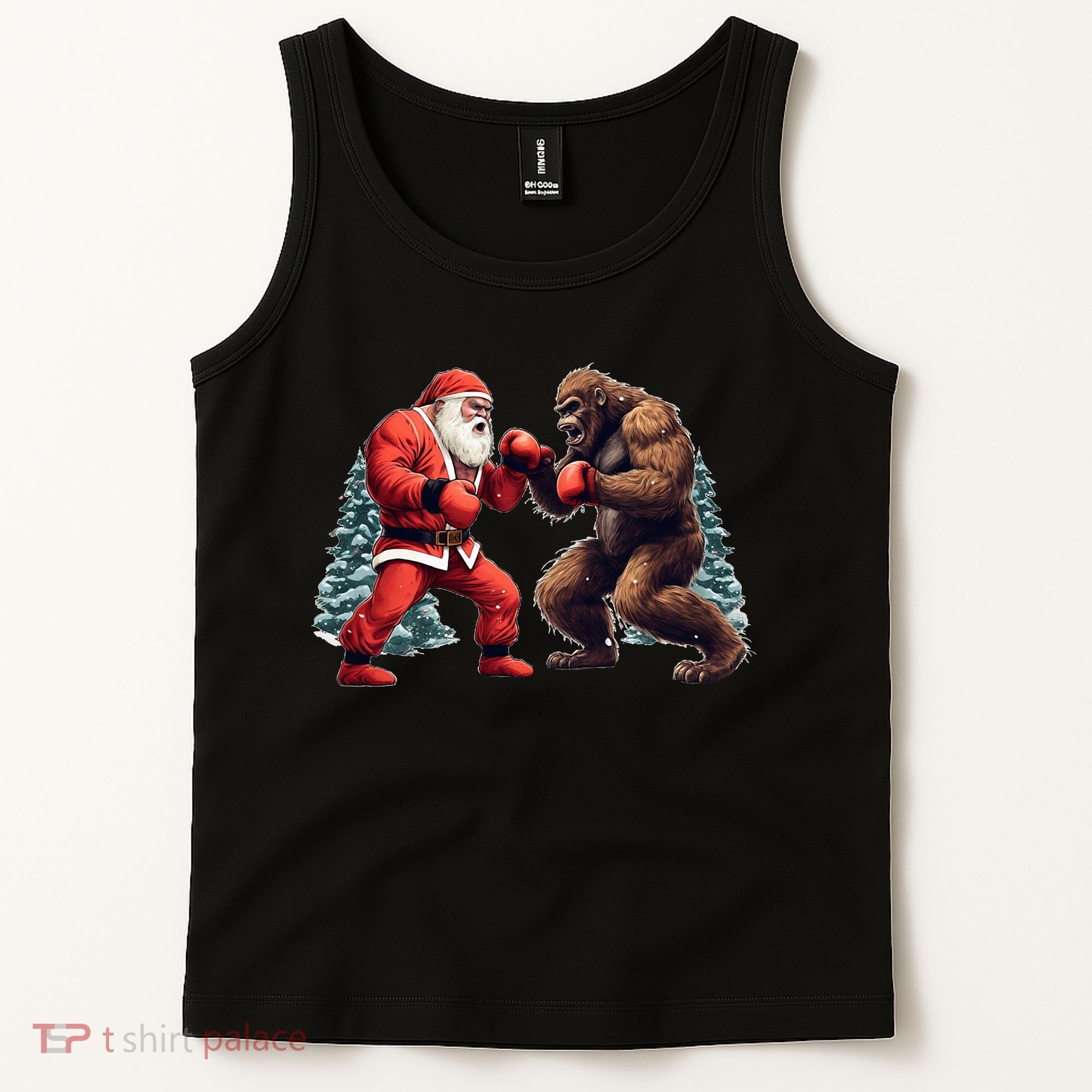 Santa Claus Boxing Bigfoot Sasquatch Christmas Tank Top