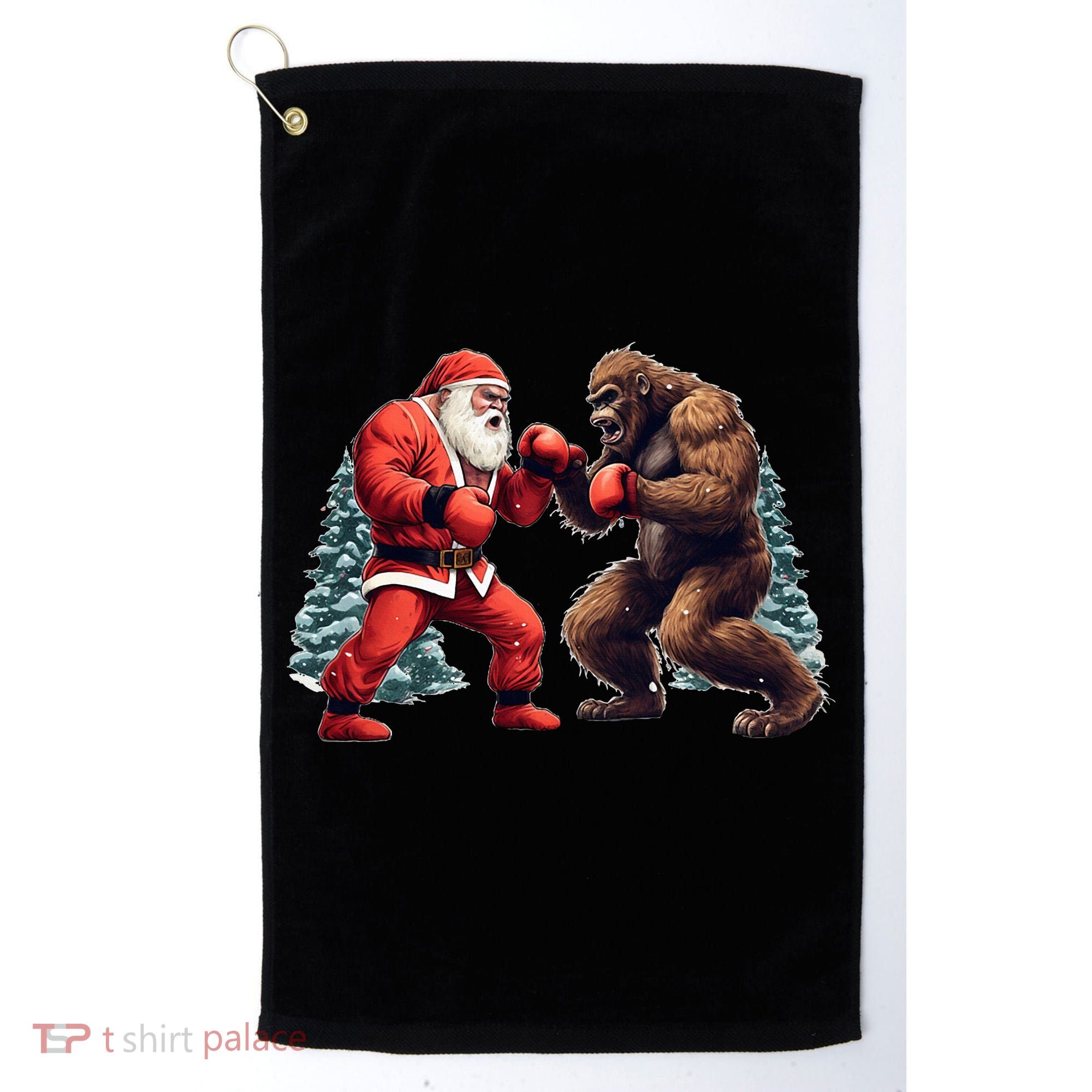 Santa Claus Boxing Bigfoot Sasquatch Christmas Golf Towel