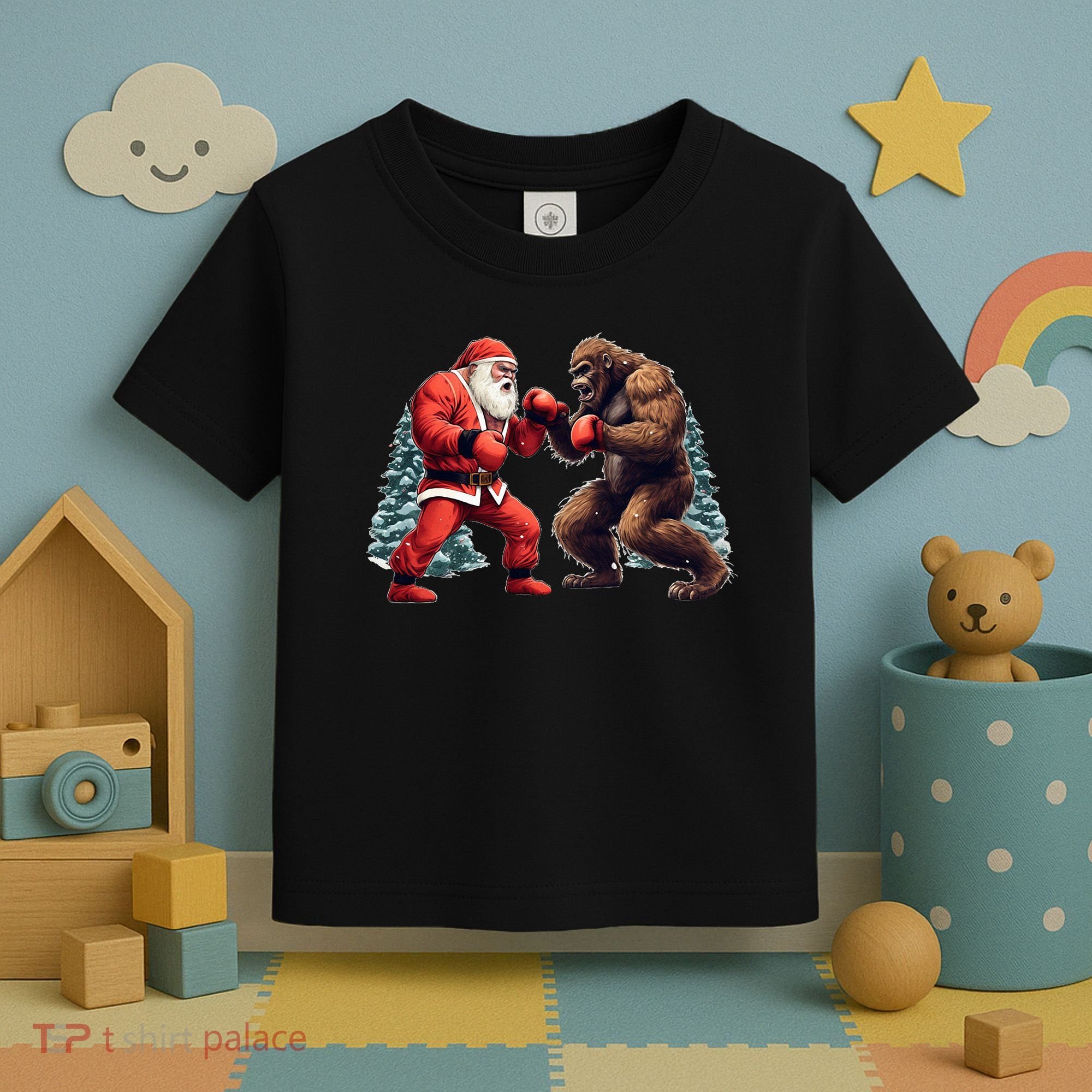 Santa Claus Boxing Bigfoot Sasquatch Christmas Toddler T-Shirt