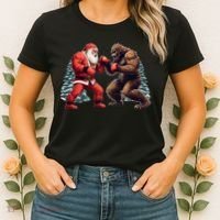 Santa Claus Boxing Bigfoot Sasquatch Christmas Women's T-Shirt thumb 2