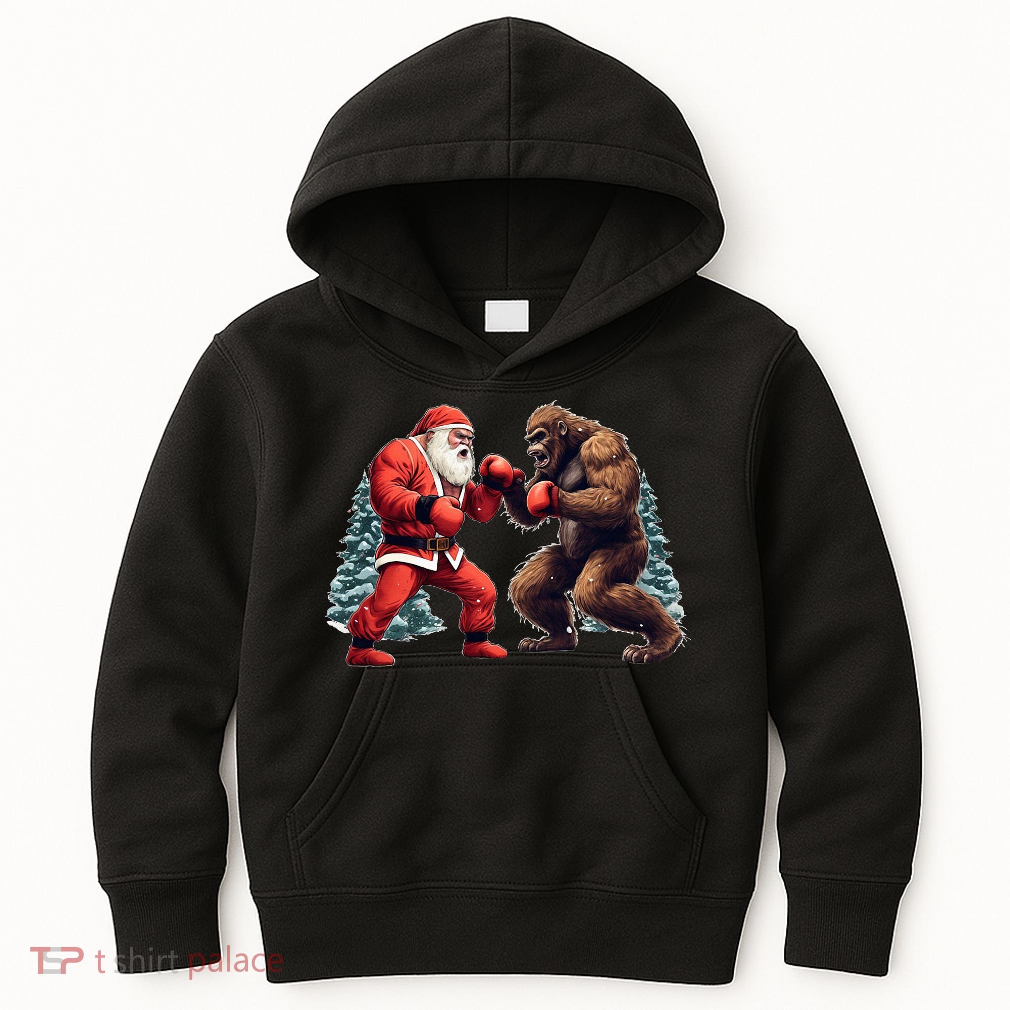 Santa Claus Boxing Bigfoot Sasquatch Christmas Kids Hoodie