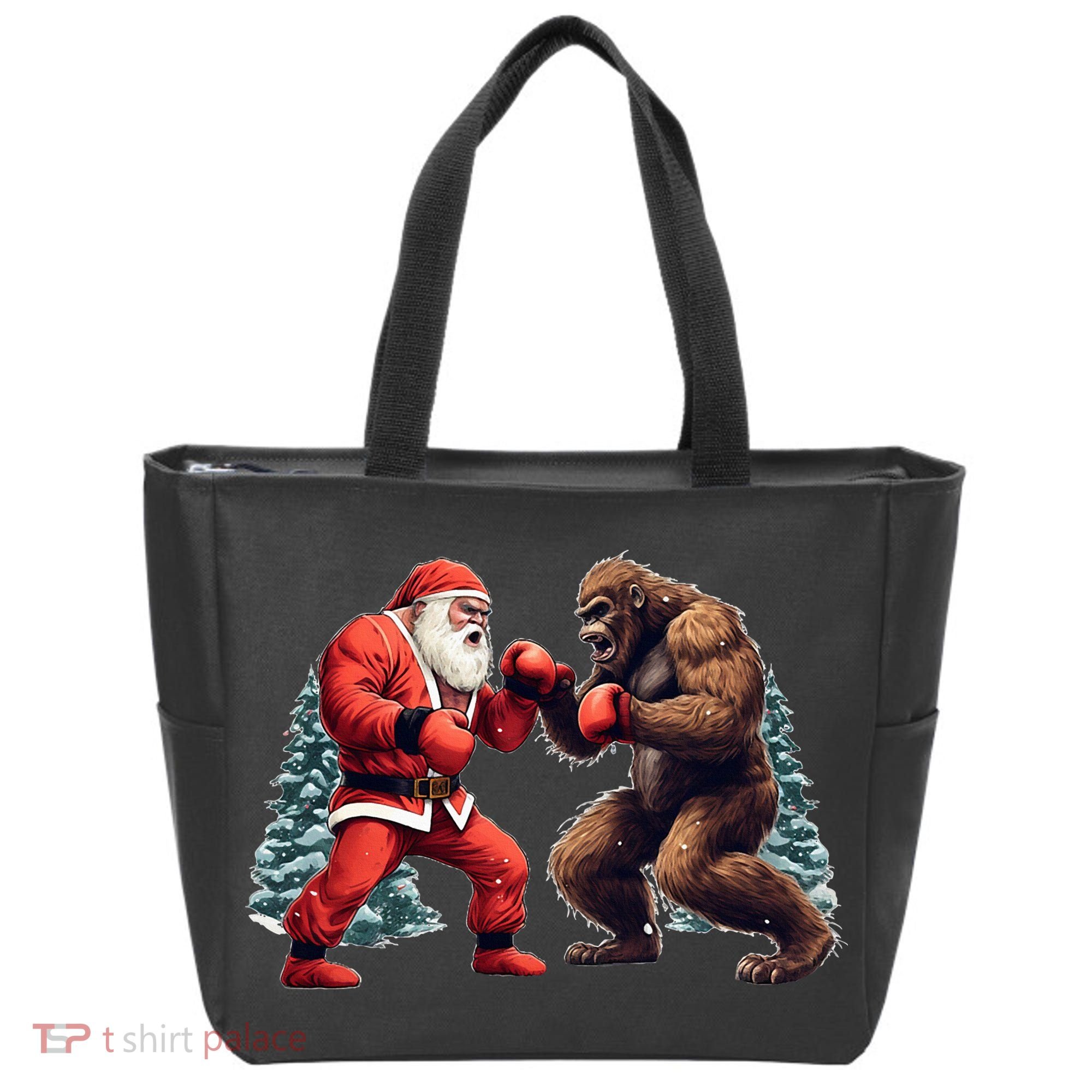Santa Claus Boxing Bigfoot Sasquatch Christmas Tote Bag