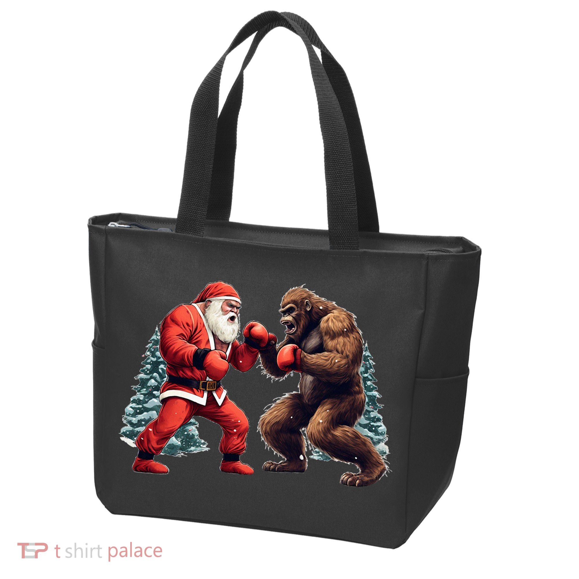 Santa Claus Boxing Bigfoot Sasquatch Christmas Tote Bag
