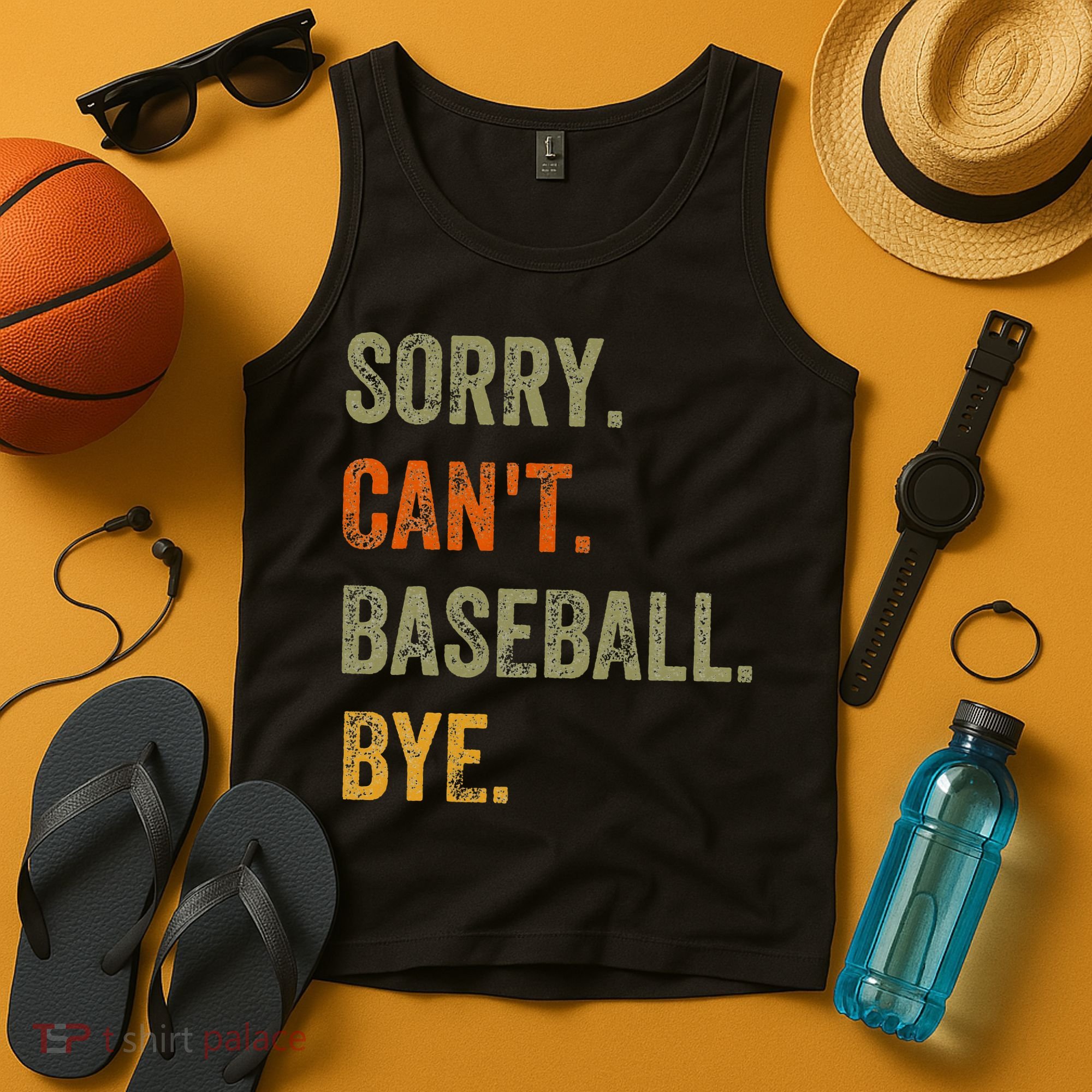 Sorry. Can't. Baseball. Bye. Retro Vintage Text Tank Top