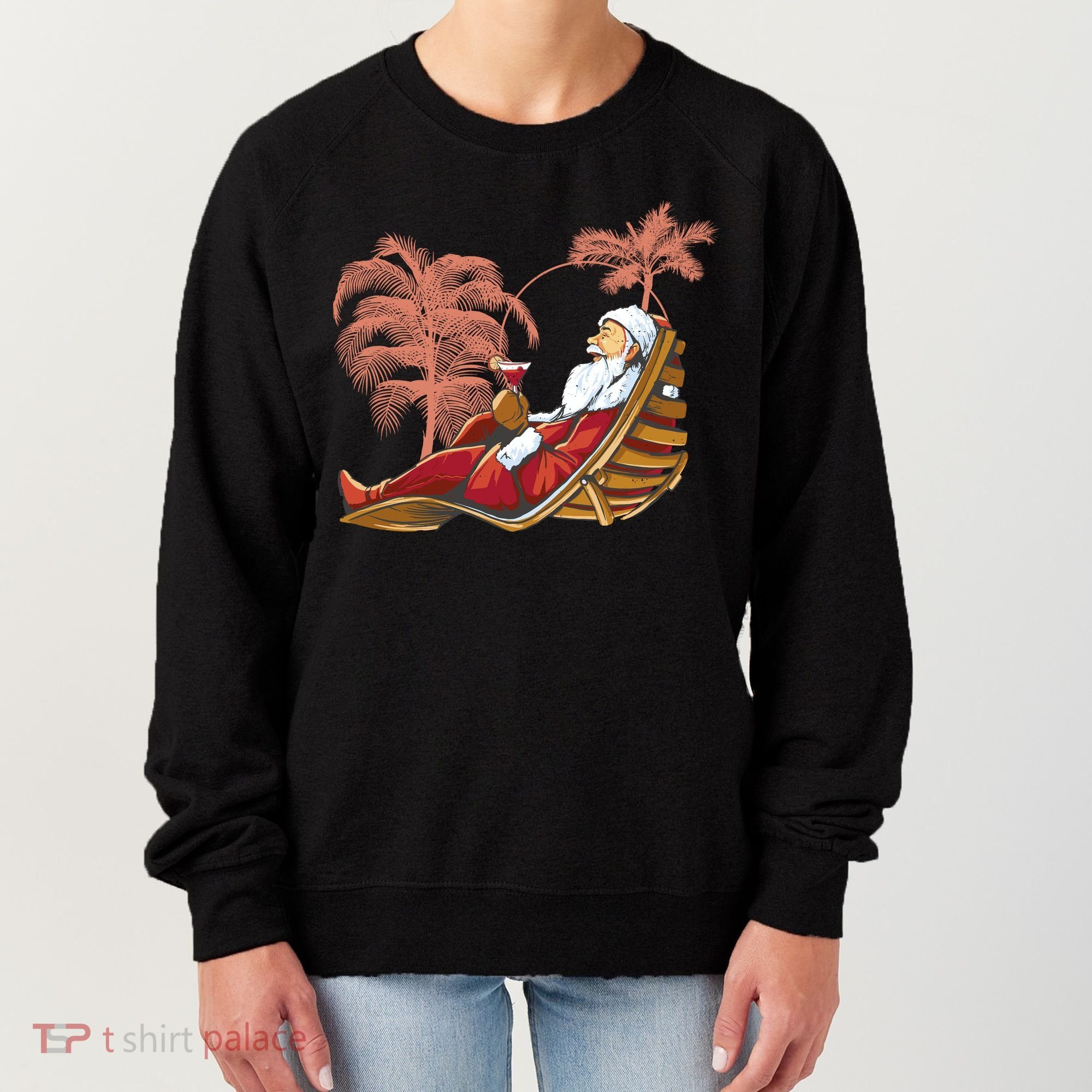 Santa Claus Beach Cocktail Christmas Women's Sweatshirt