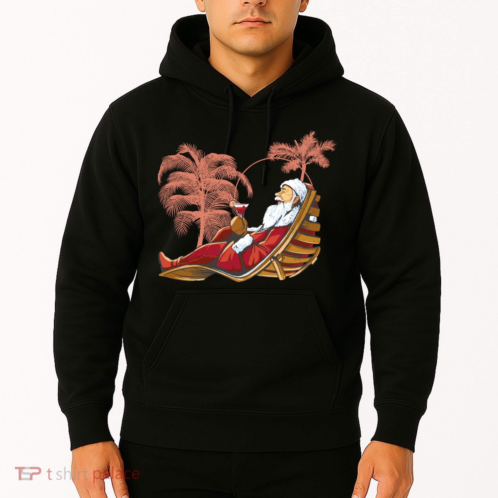 Santa Claus Beach Cocktail Christmas Hoodie