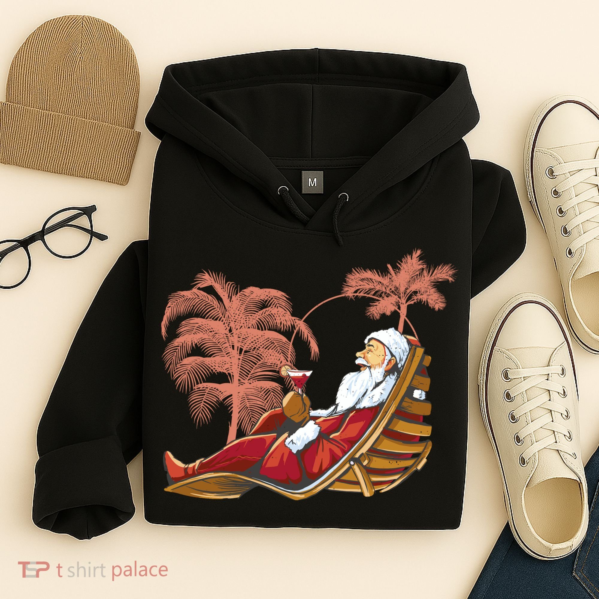 Santa Claus Beach Cocktail Christmas Hoodie