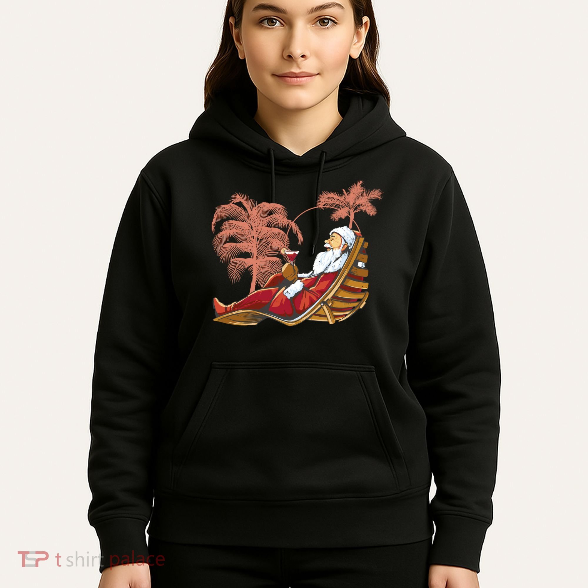 Santa Claus Beach Cocktail Christmas Hoodie