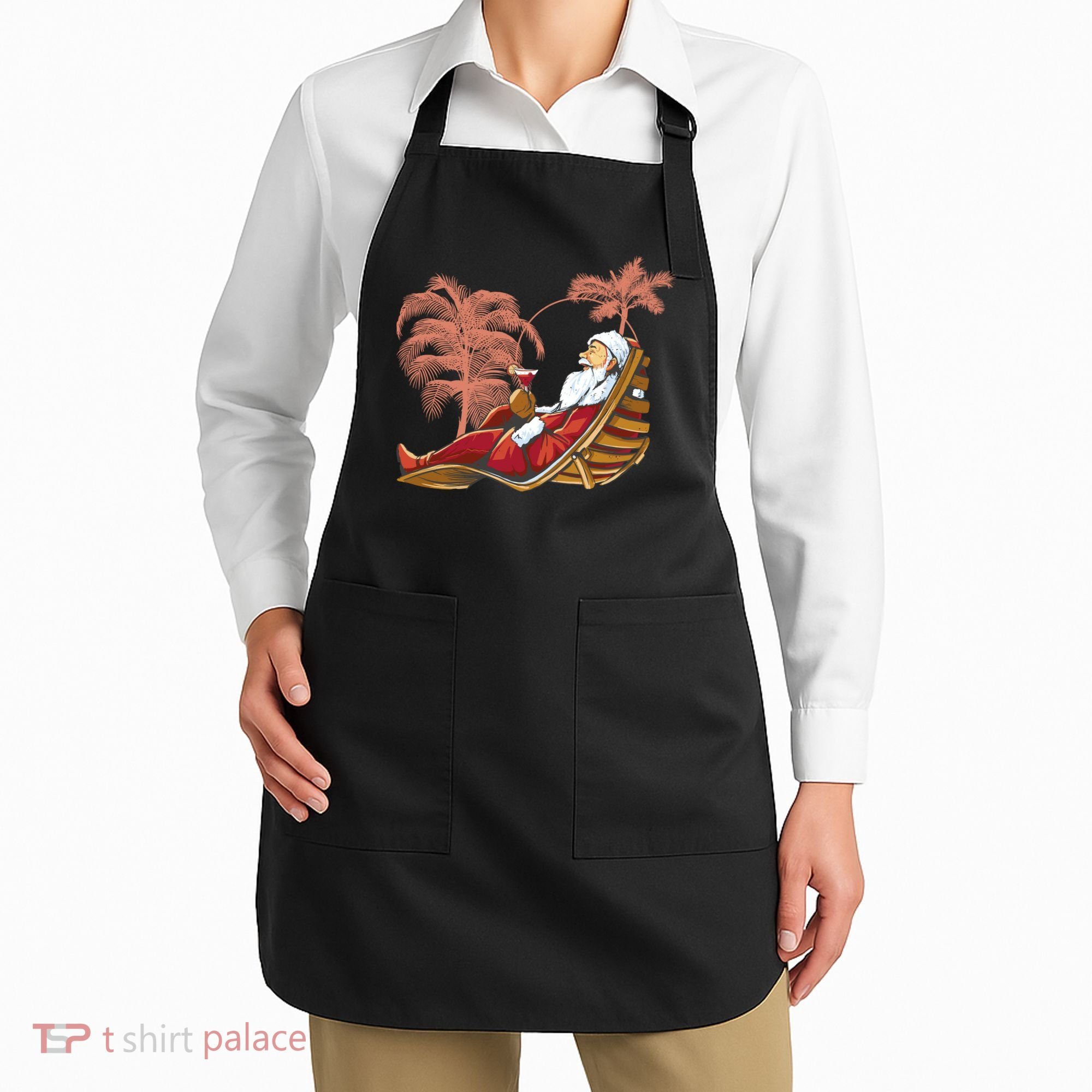 Santa Claus Beach Cocktail Christmas Apron