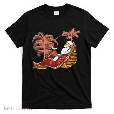 Santa Claus Beach Cocktail Christmas T-Shirt