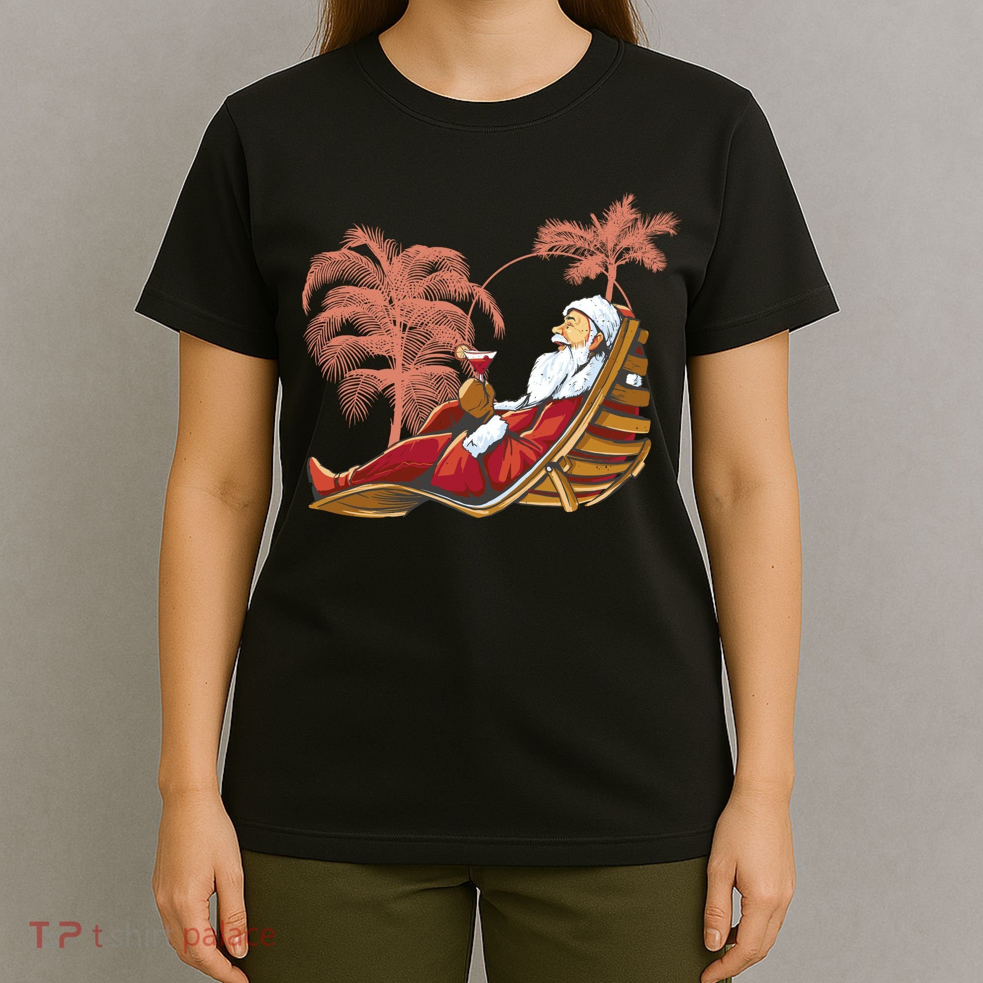Santa Claus Beach Cocktail Christmas T-Shirt