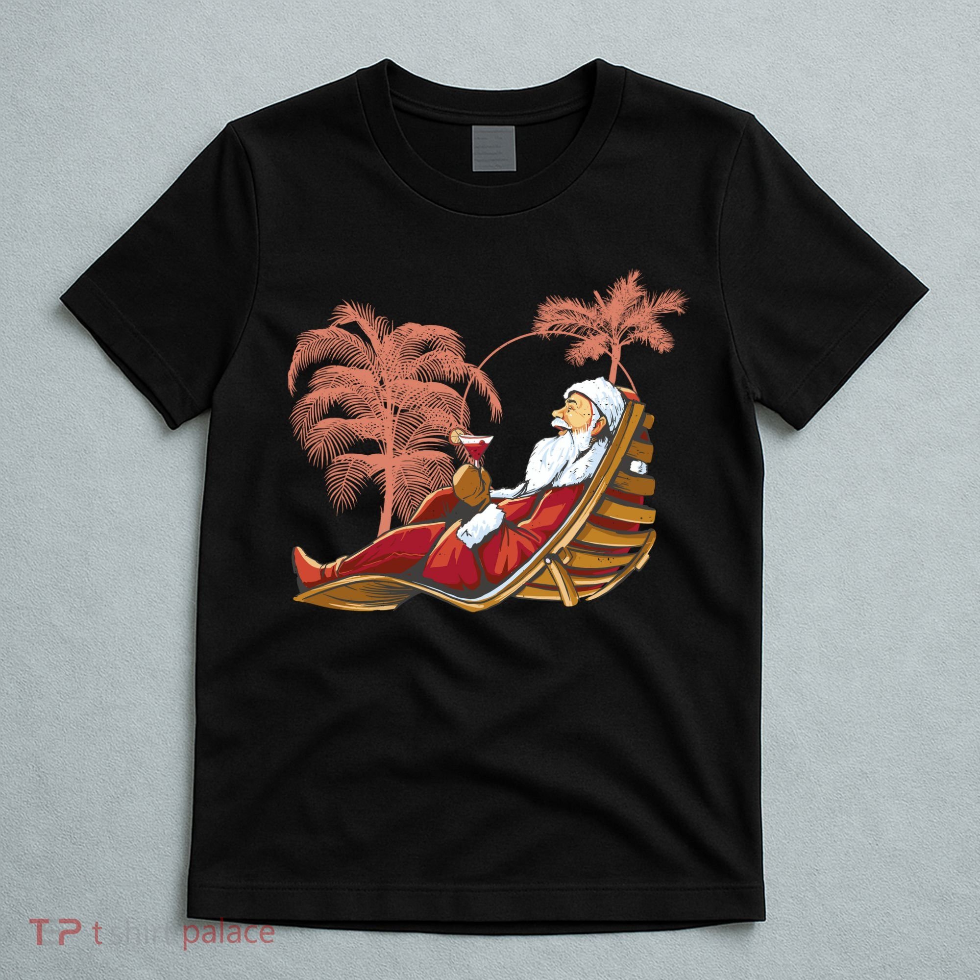 Santa Claus Beach Cocktail Christmas T-Shirt