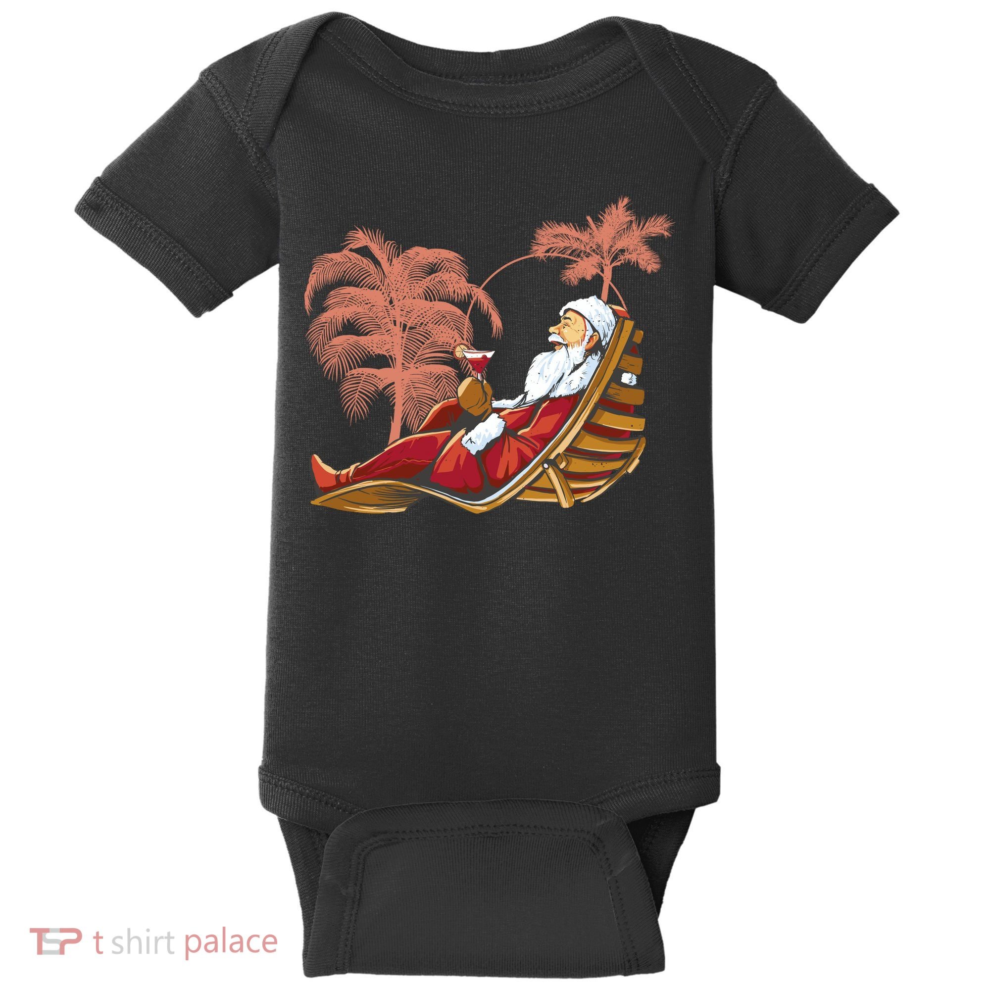 Santa Claus Beach Cocktail Christmas Baby Bodysuit