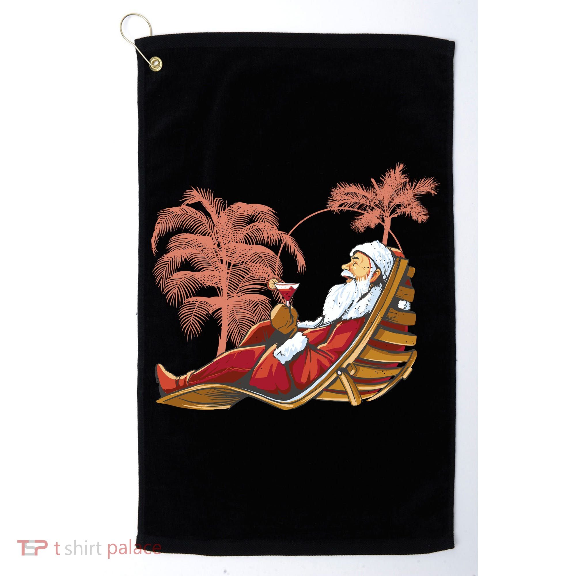 Santa Claus Beach Cocktail Christmas Golf Towel