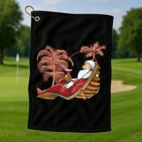 Santa Claus Beach Cocktail Christmas Golf Towel thumb 1