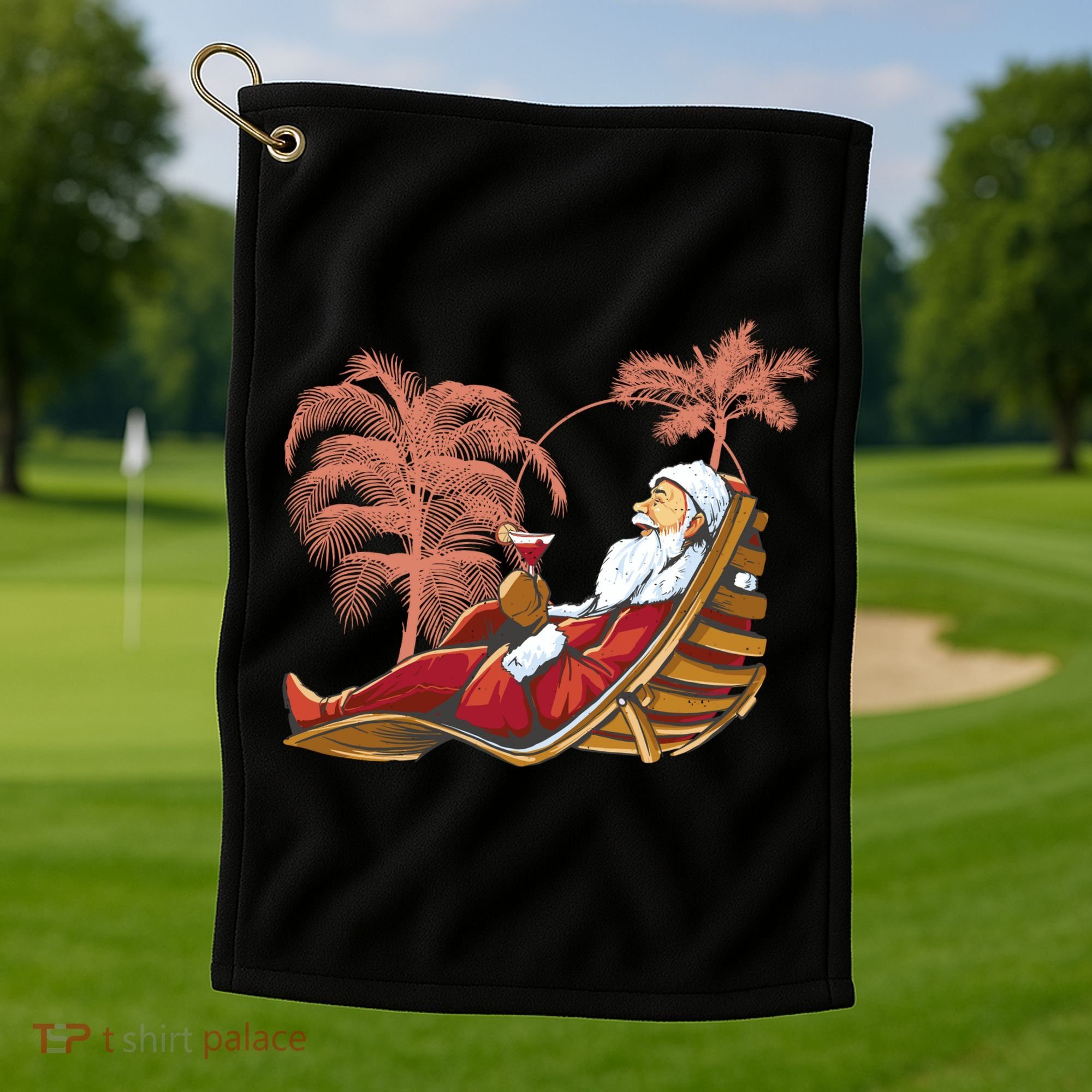 Santa Claus Beach Cocktail Christmas Golf Towel