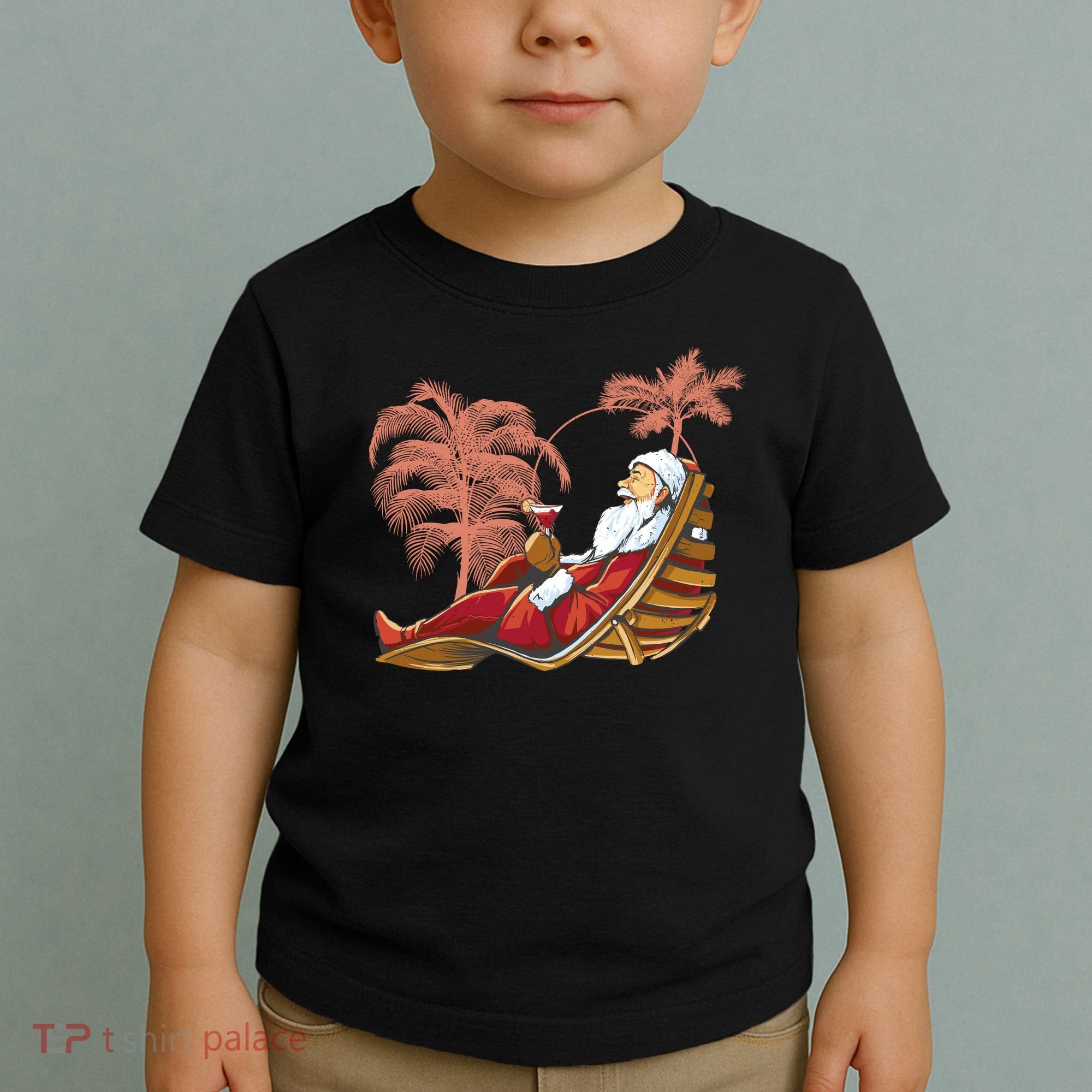 Santa Claus Beach Cocktail Christmas Toddler T-Shirt