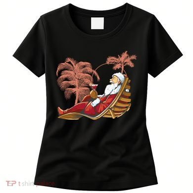 Santa Claus Beach Cocktail Christmas Women's T-Shirt