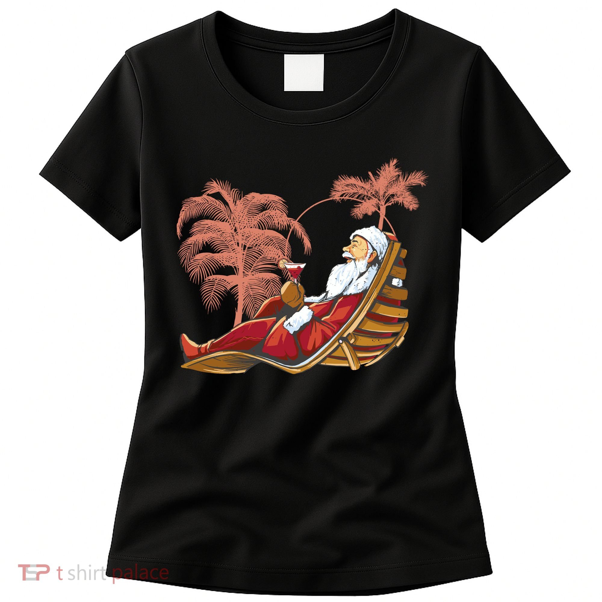 Santa Claus Beach Cocktail Christmas Women's T-Shirt