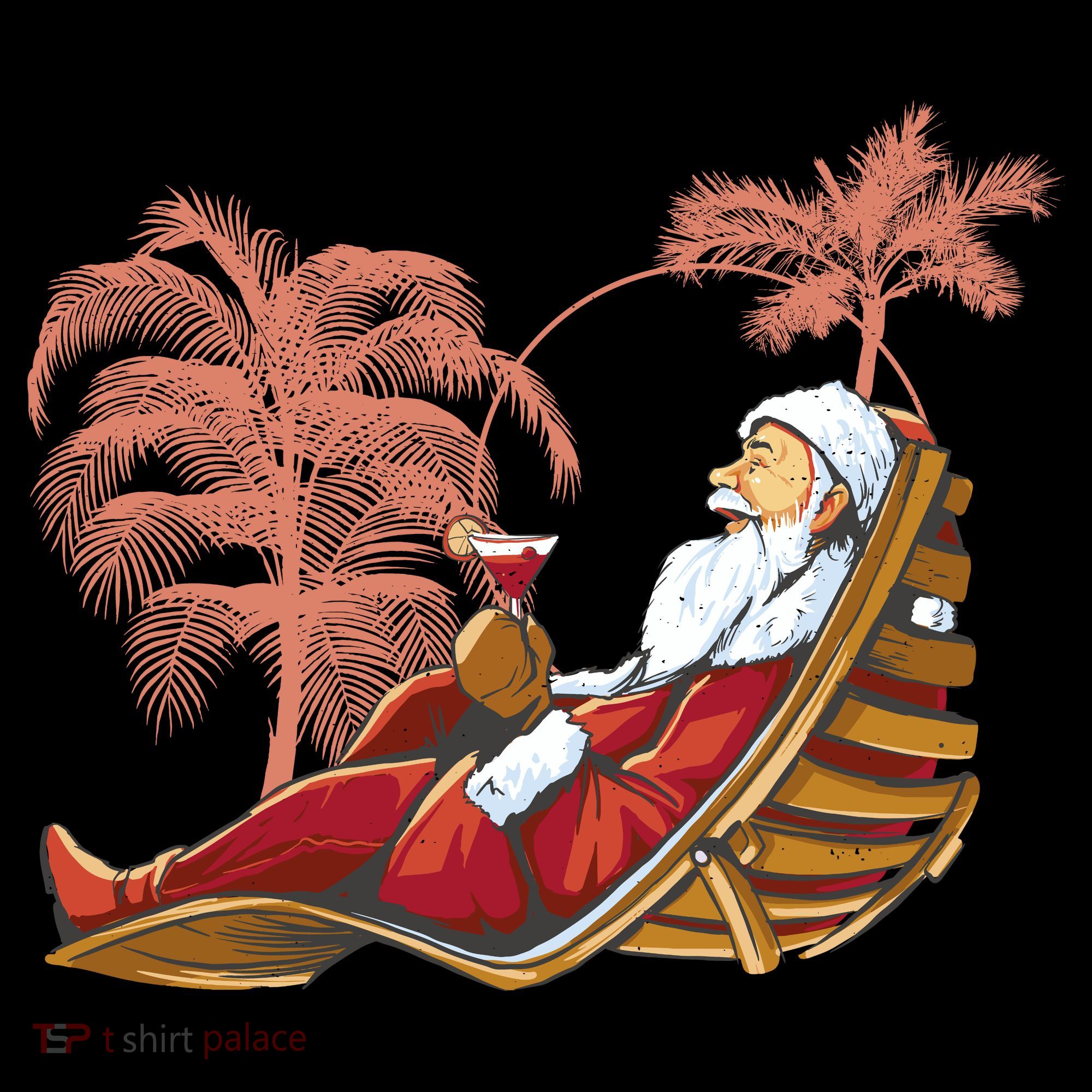Santa Claus Beach Cocktail Christmas Women's T-Shirt