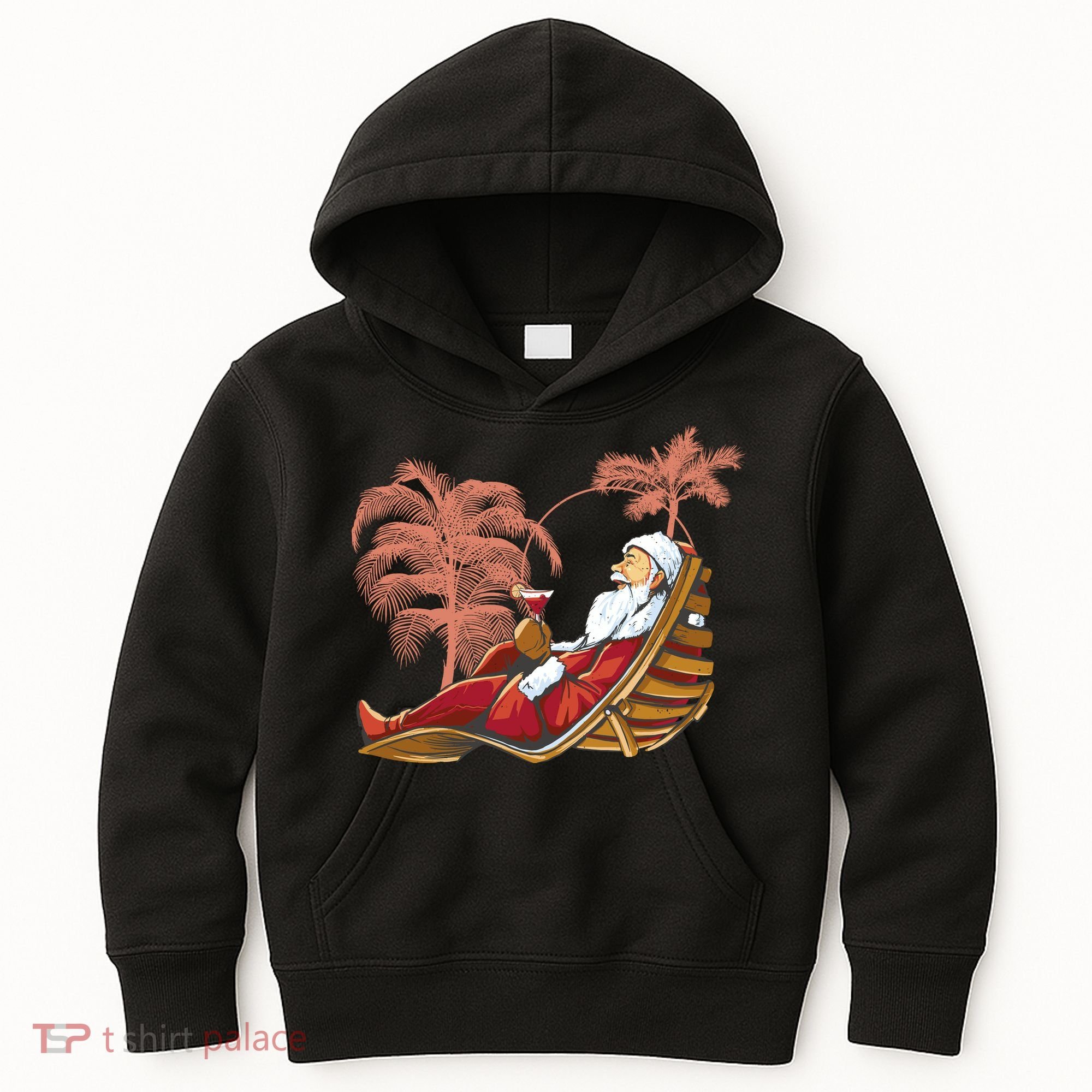 Santa Claus Beach Cocktail Christmas Kids Hoodie