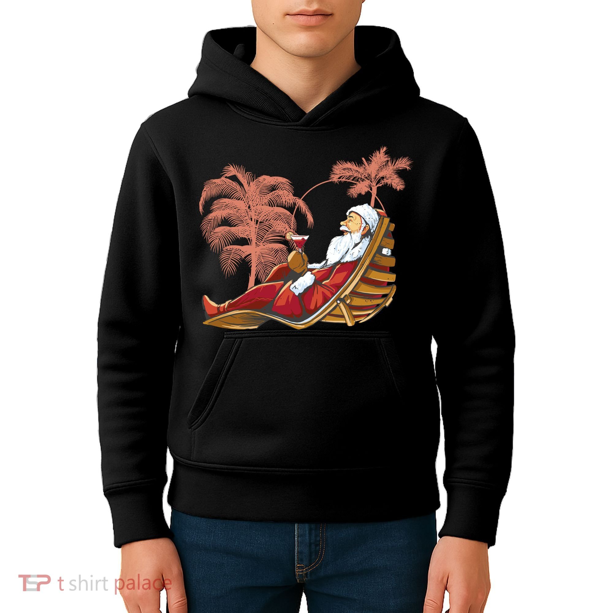 Santa Claus Beach Cocktail Christmas Kids Hoodie