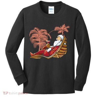 Santa Claus Beach Cocktail Christmas Kids Long Sleeve Shirt