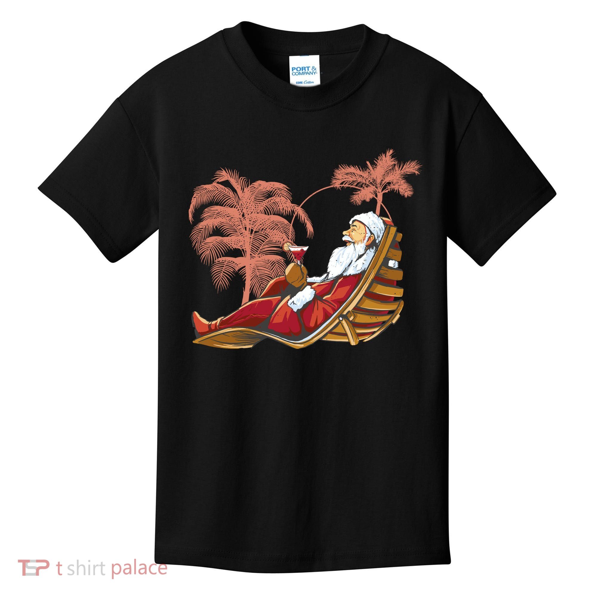 Santa Claus Beach Cocktail Christmas Kids T-Shirt