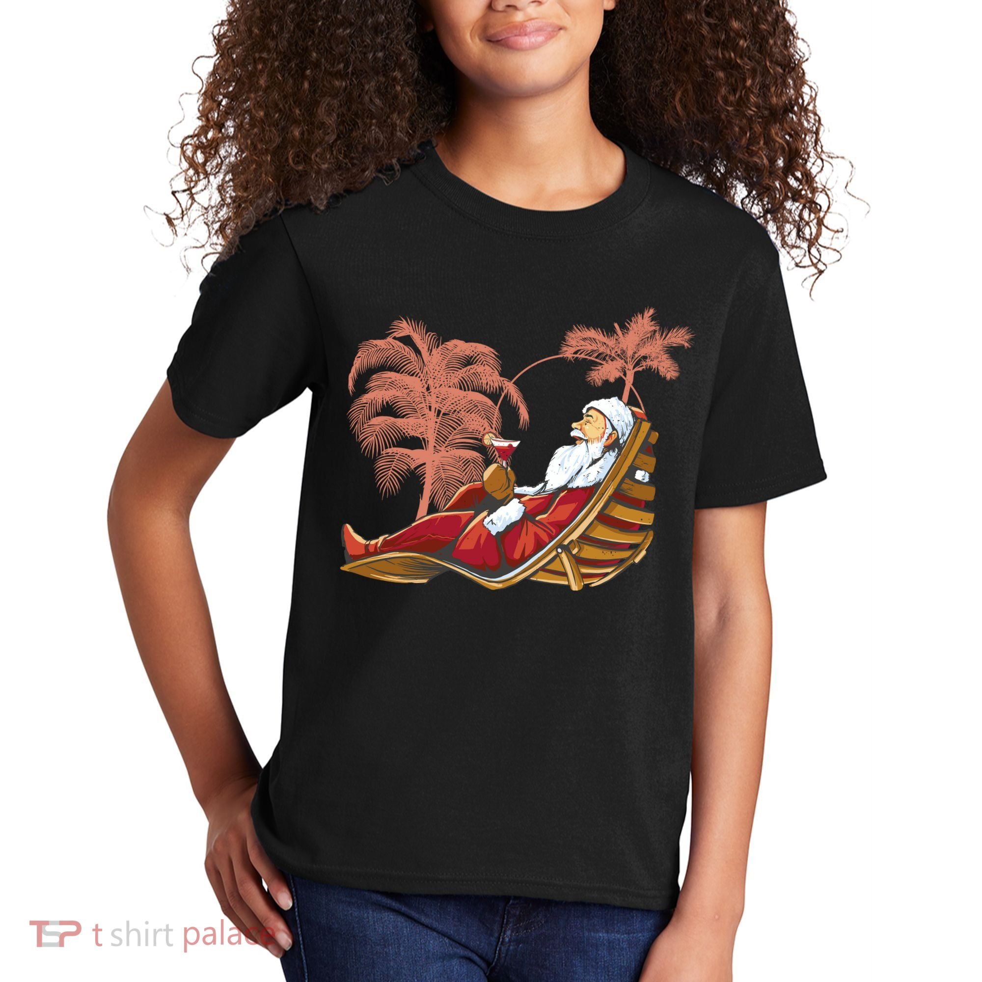 Santa Claus Beach Cocktail Christmas Kids T-Shirt