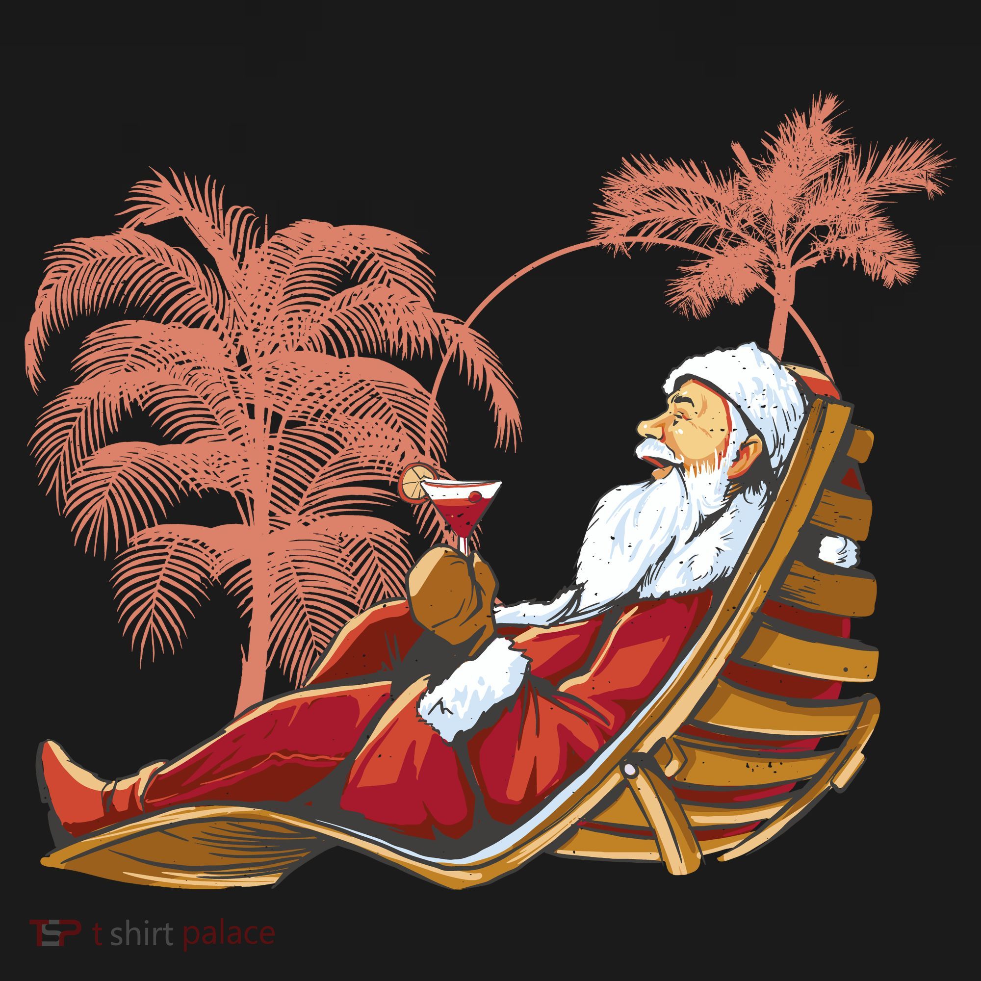 Santa Claus Beach Cocktail Christmas Kids T-Shirt