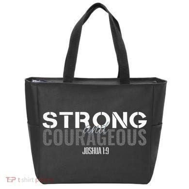 Strong & Courageous Bible Verse Christian Tote Bag