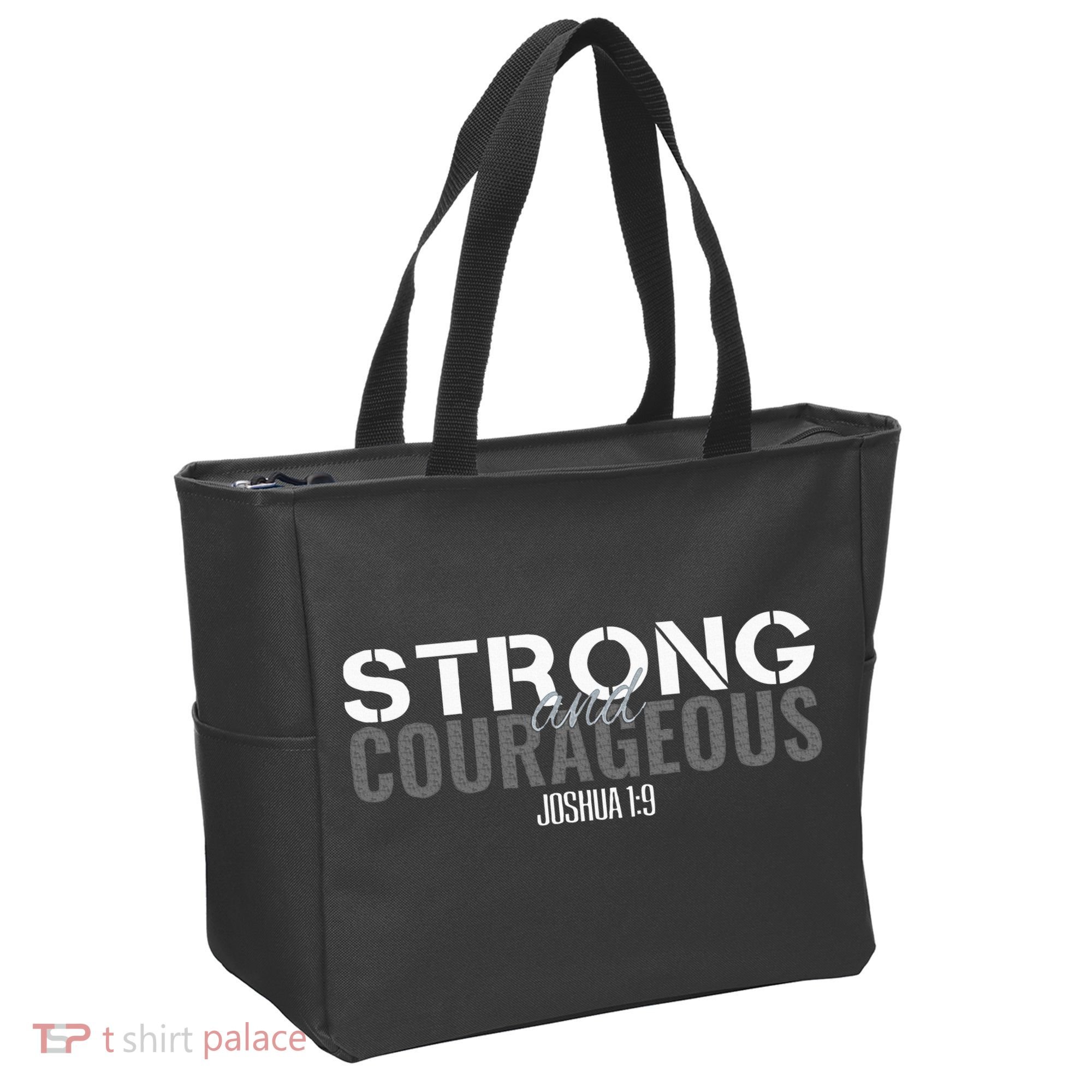 Strong & Courageous Bible Verse Christian Tote Bag