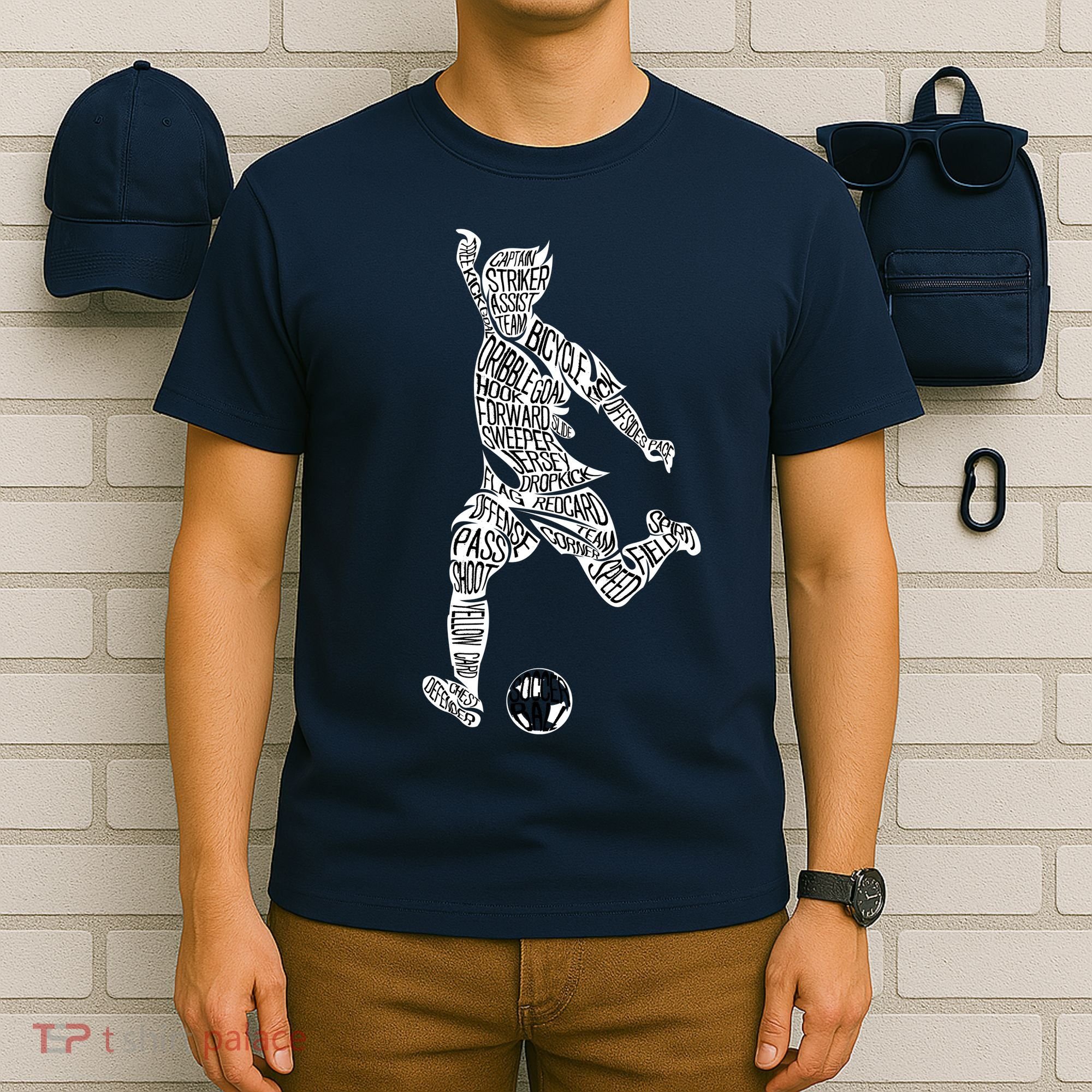 Soccer Player Ball Shadow Word Mashup T-Shirt