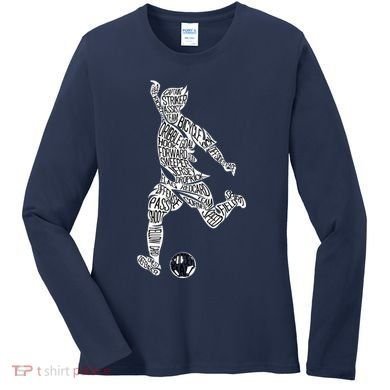 Soccer Player Ball Shadow Word Mashup Women's Long Sleeve Shirt