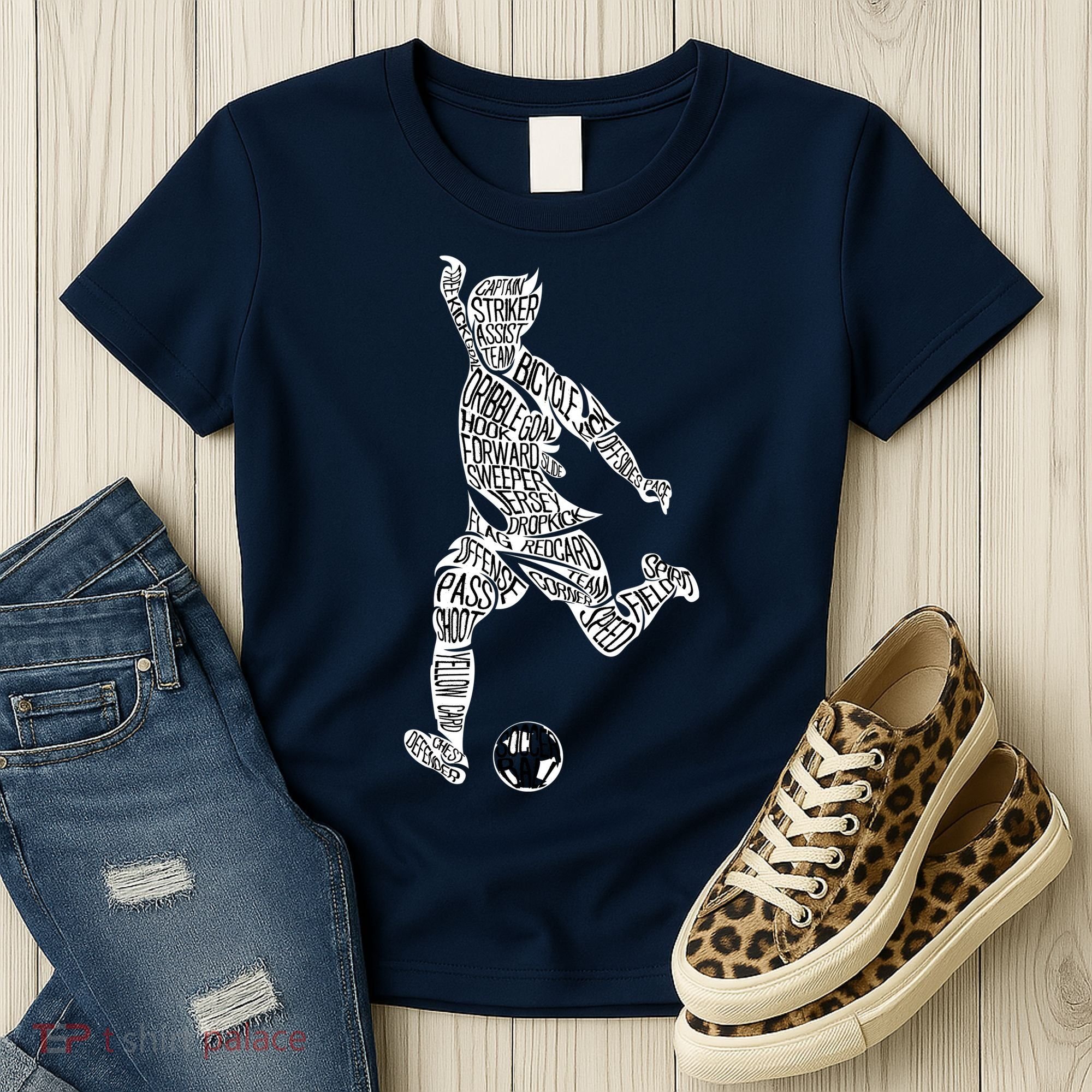 Soccer Player Ball Shadow Word Mashup Women's T-Shirt