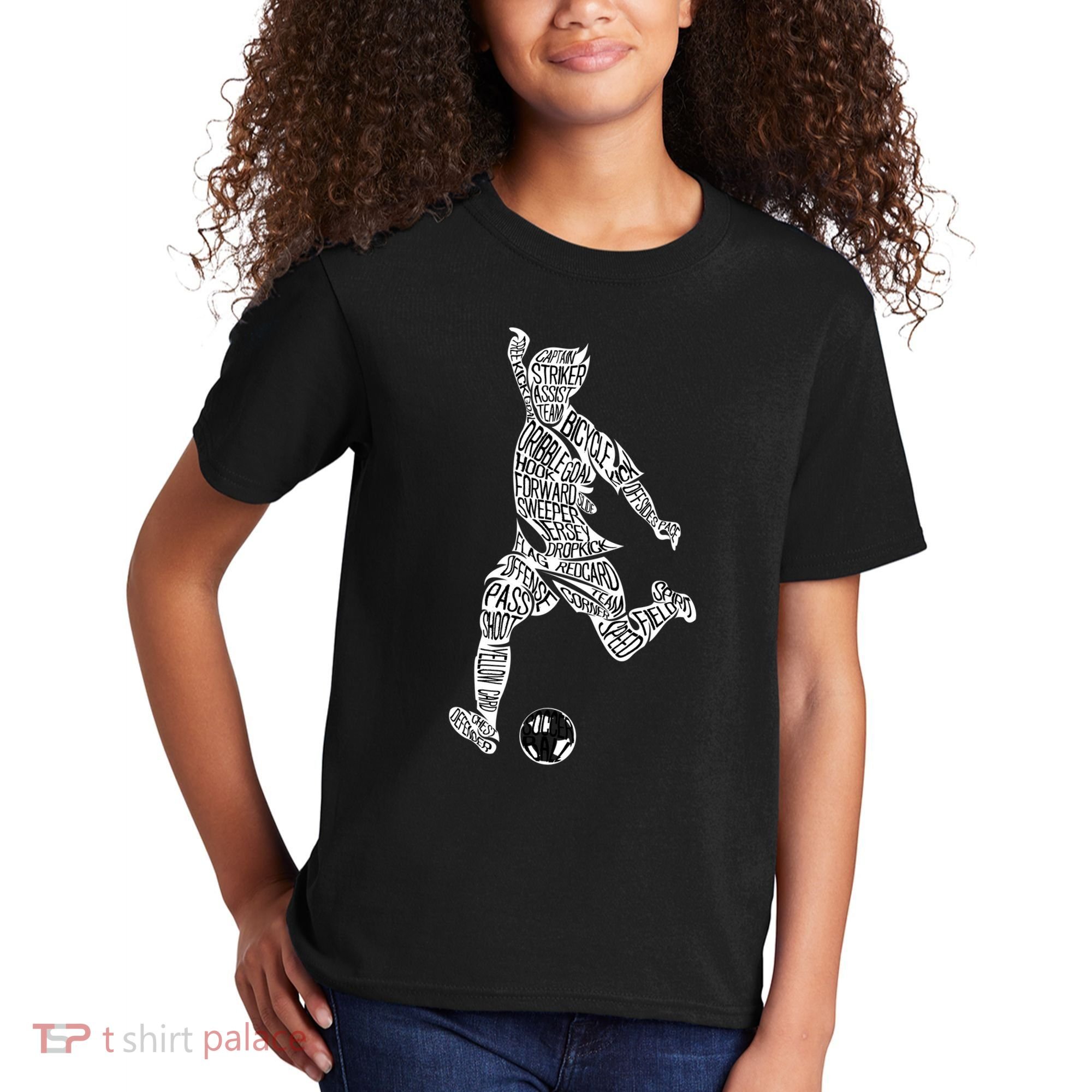 Soccer Player Ball Shadow Word Mashup Kids T-Shirt