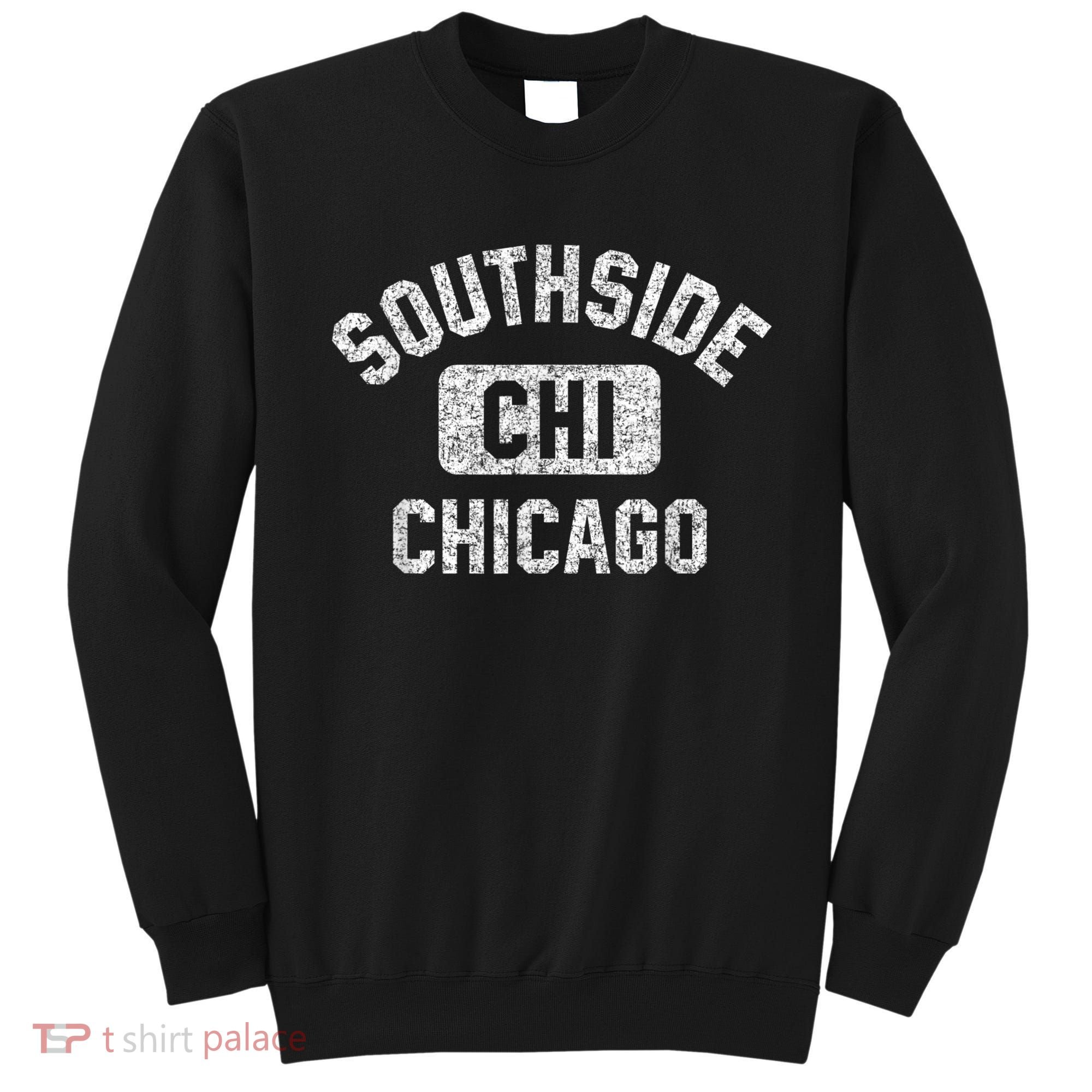 Southside Chicago CHI Gym Style Distressed White Print Sweatshirt