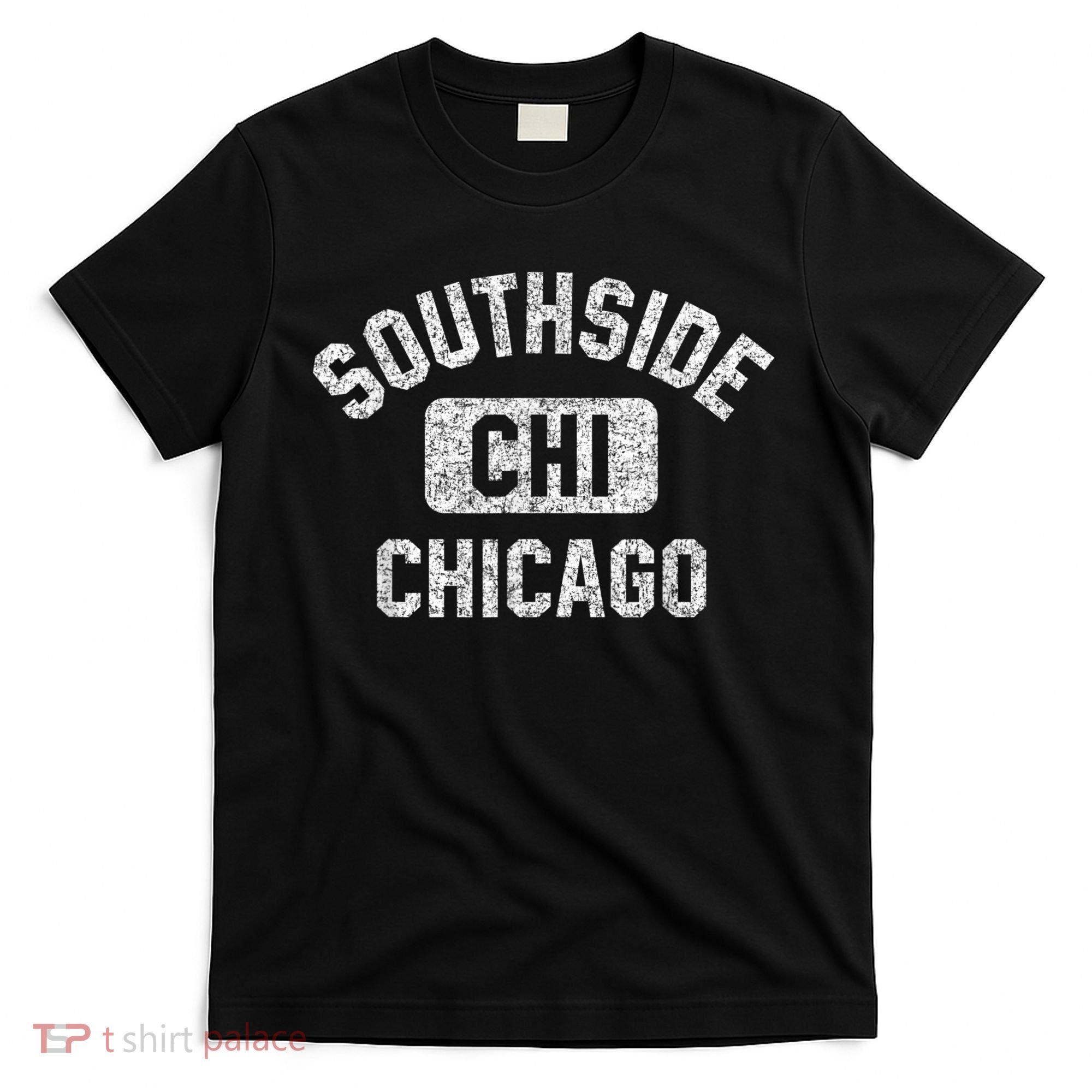 Southside Chicago CHI Gym Style Distressed White Print T-Shirt