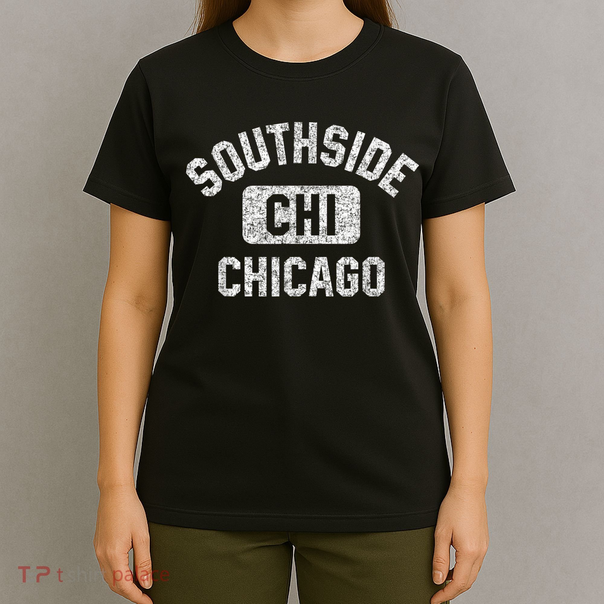 Southside Chicago CHI Gym Style Distressed White Print T-Shirt