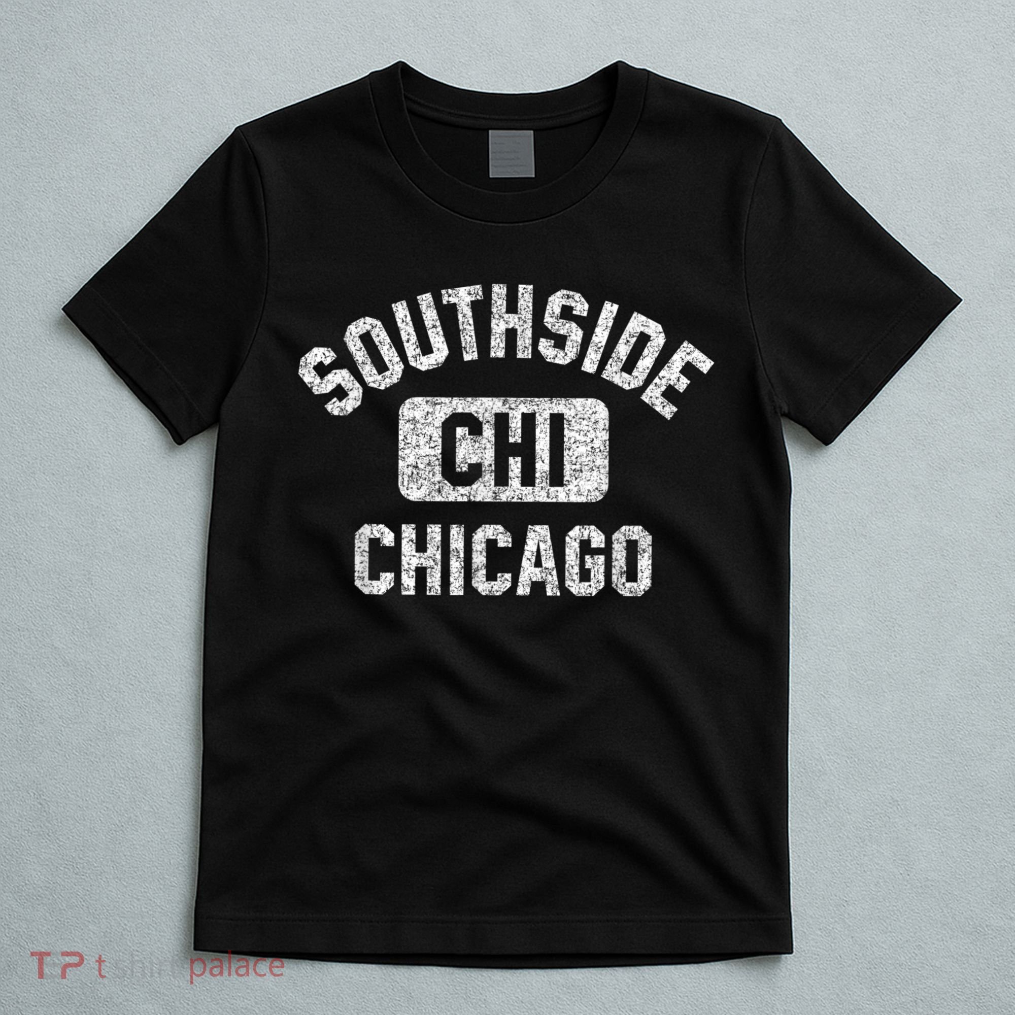 Southside Chicago CHI Gym Style Distressed White Print T-Shirt